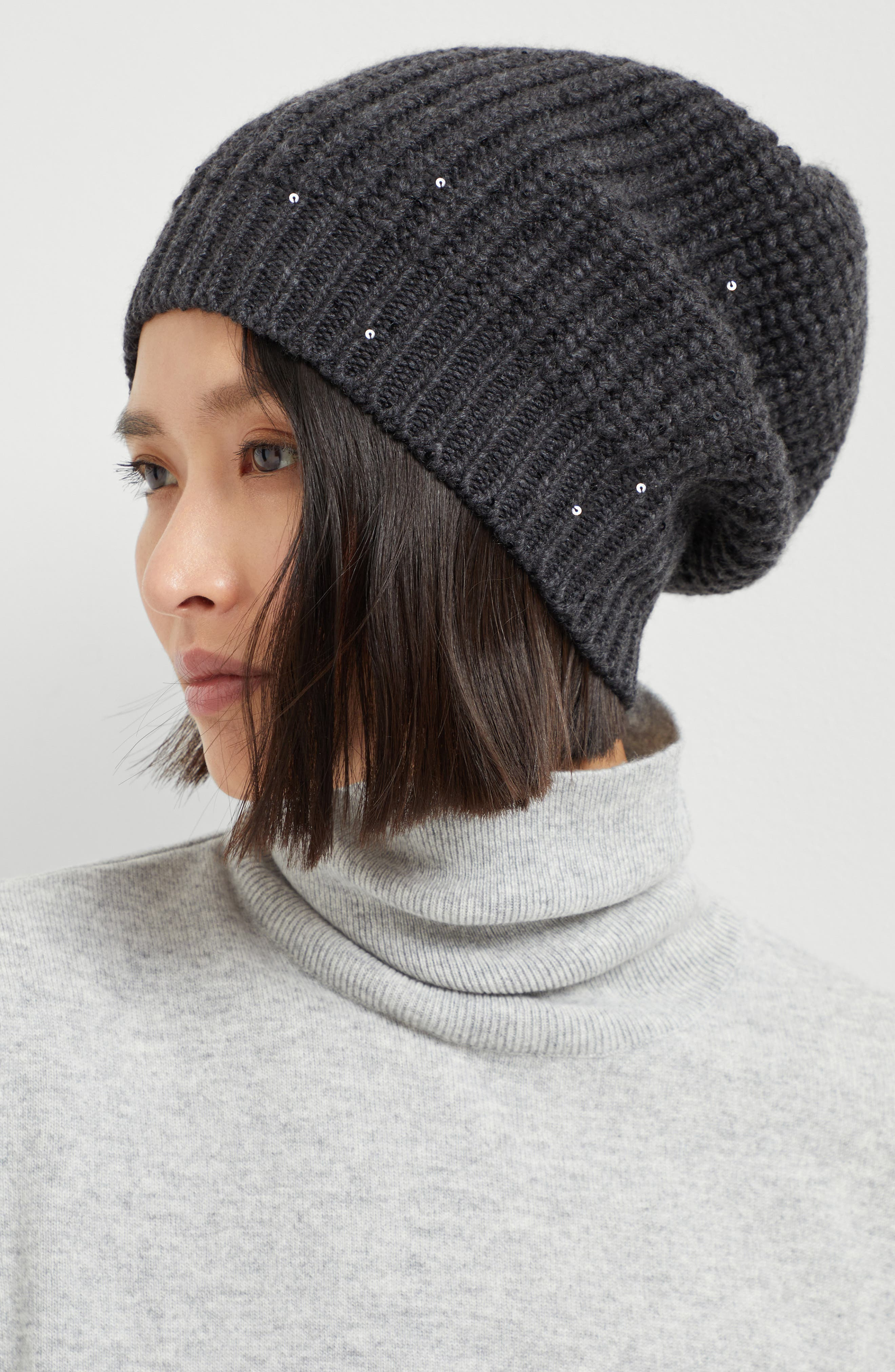 Brunello Cucinelli Cashmere and silk beanie in Lignite Grey at Nordstrom - 4