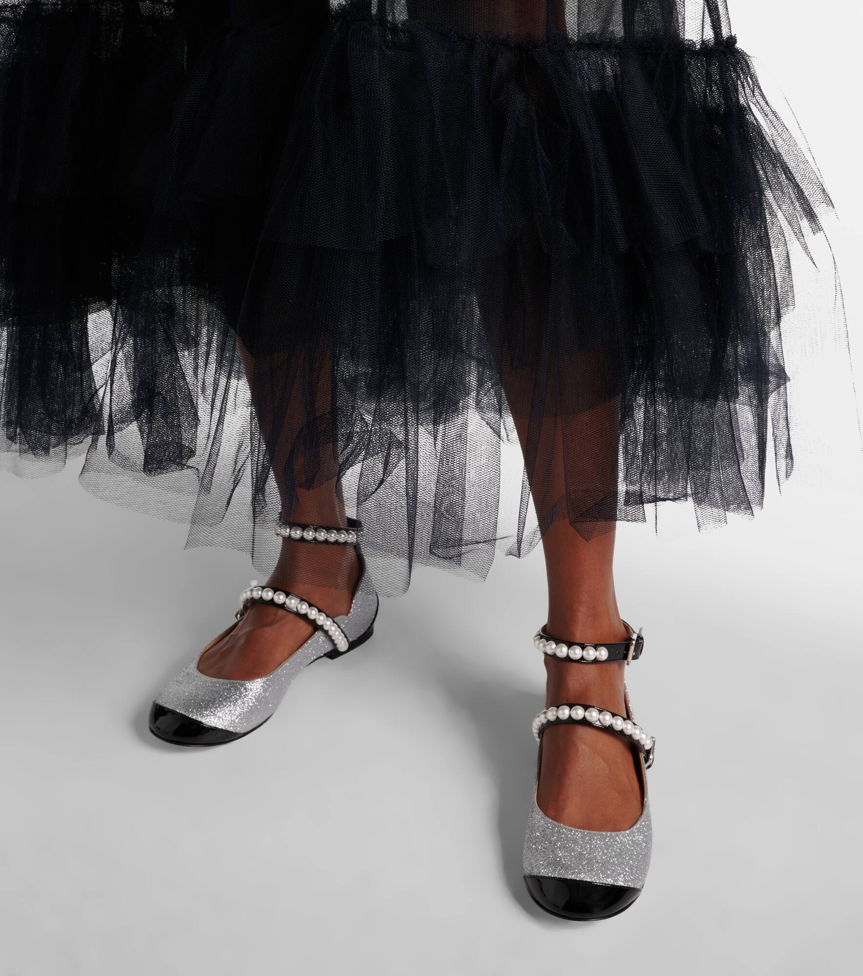 Embellished glitter Mary Jane flats - 4