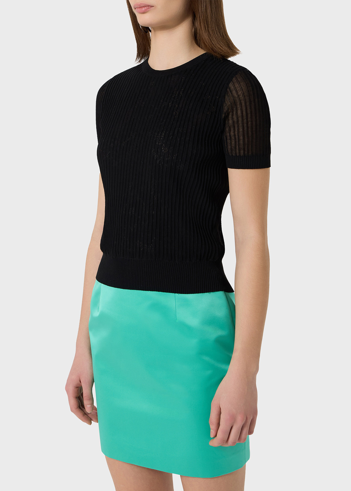 CREW NECK RIBBED SWEATER WITH GAUZE EFFECT - 5
