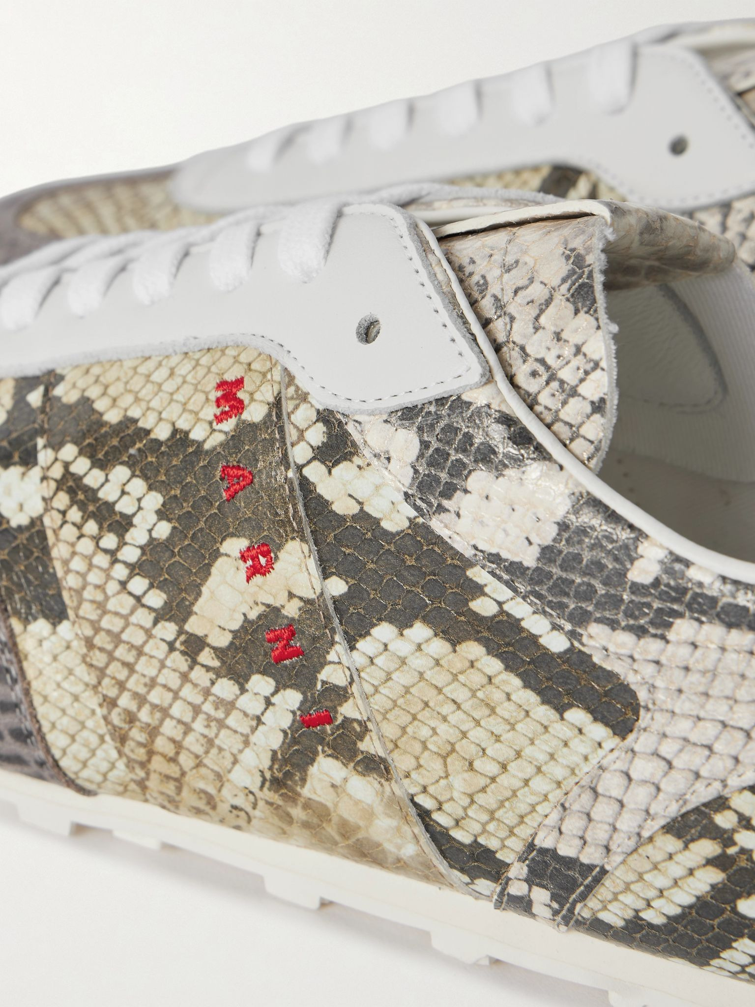 Logo-Embroidered Croc and Snake-Effect Leather Sneakers Gray - 5