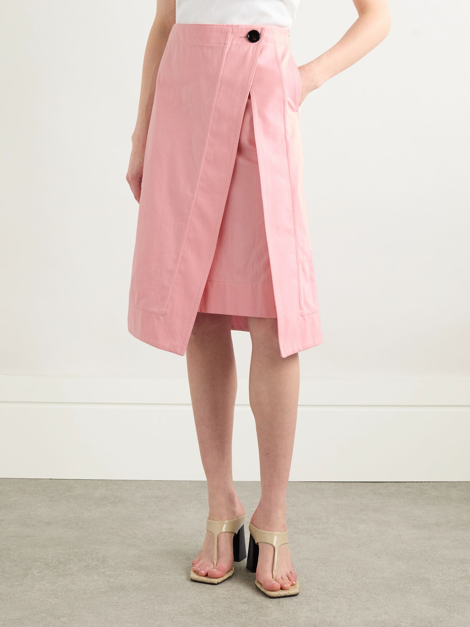 Wrap-effect organic cotton-twill skirt Pink - 3
