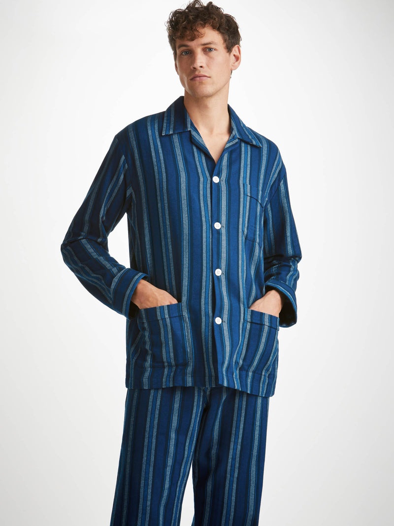 Men's Classic Fit Pajamas Kelburn 38 Brushed Cotton Blue - 2
