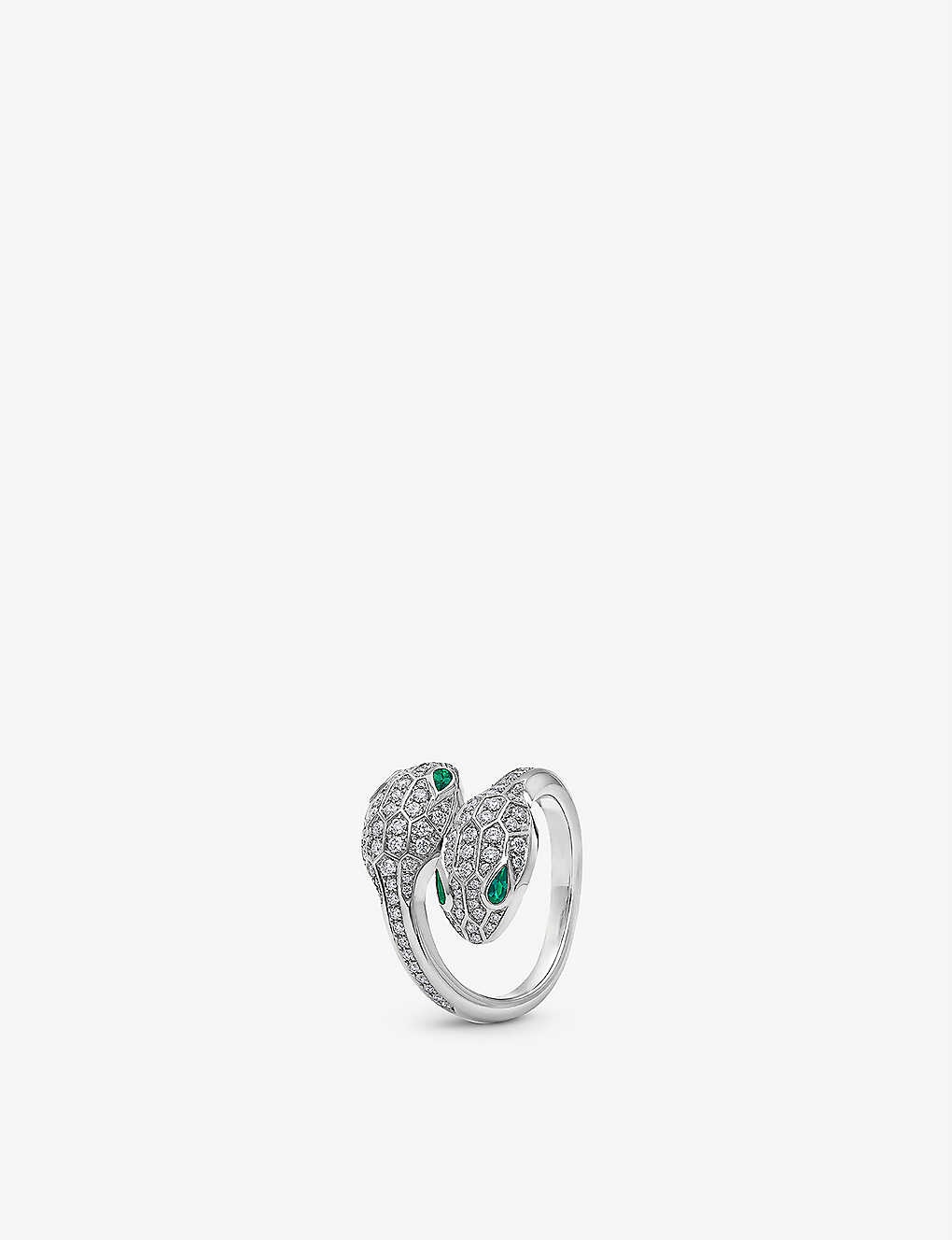 Serpenti Seduttori 18ct white-gold, 0.56ct brilliant-cut diamond and 0.2ct emerald ring - 1