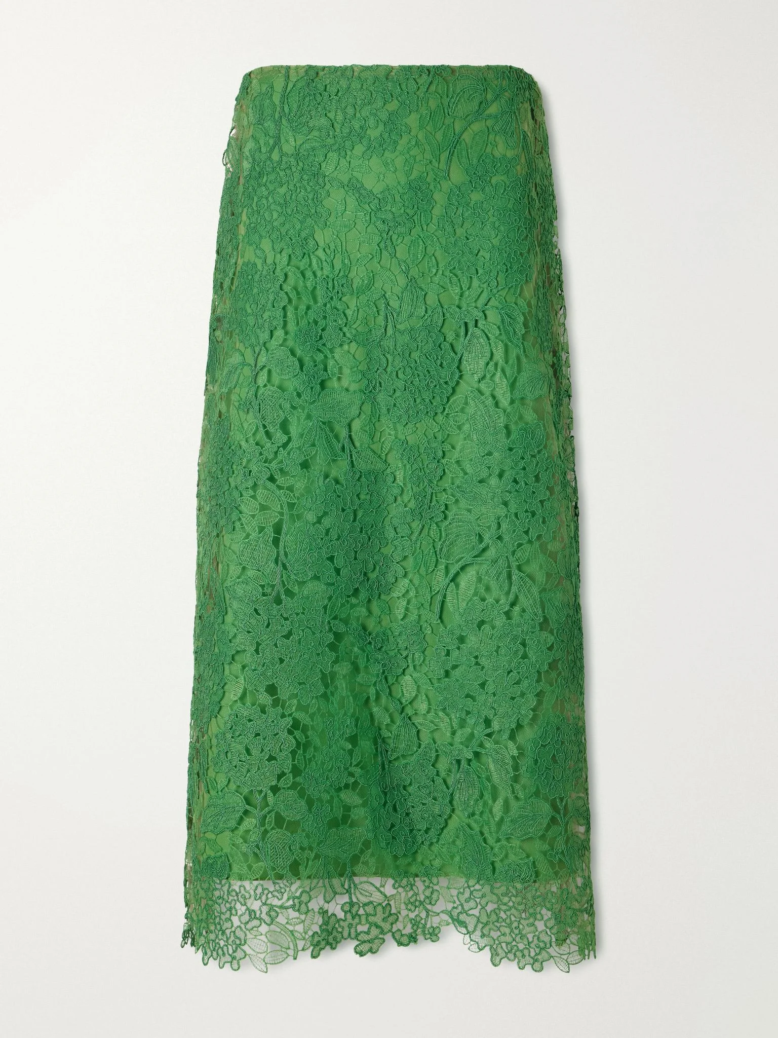 Guipure lace-trimmed mesh midi skirt Green - 1