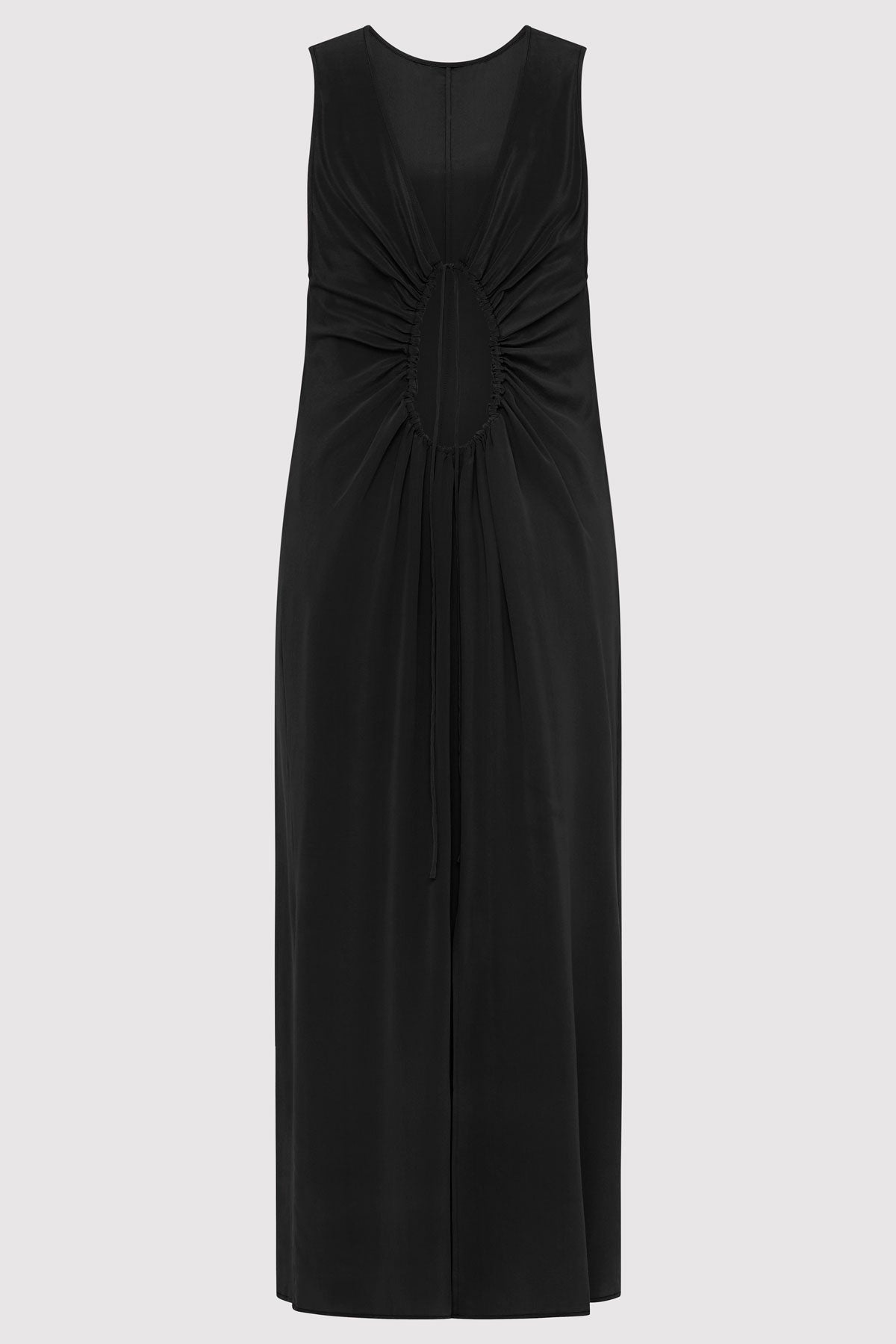 Drawstring Silk Dress - Black - 6