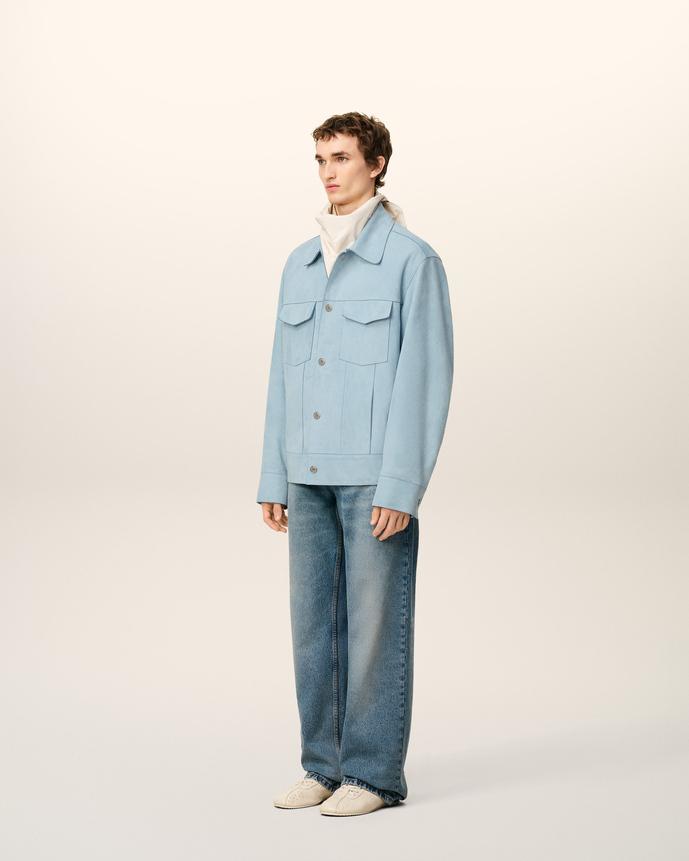 BLUE LEATHER TRUCKER JACKET - 6