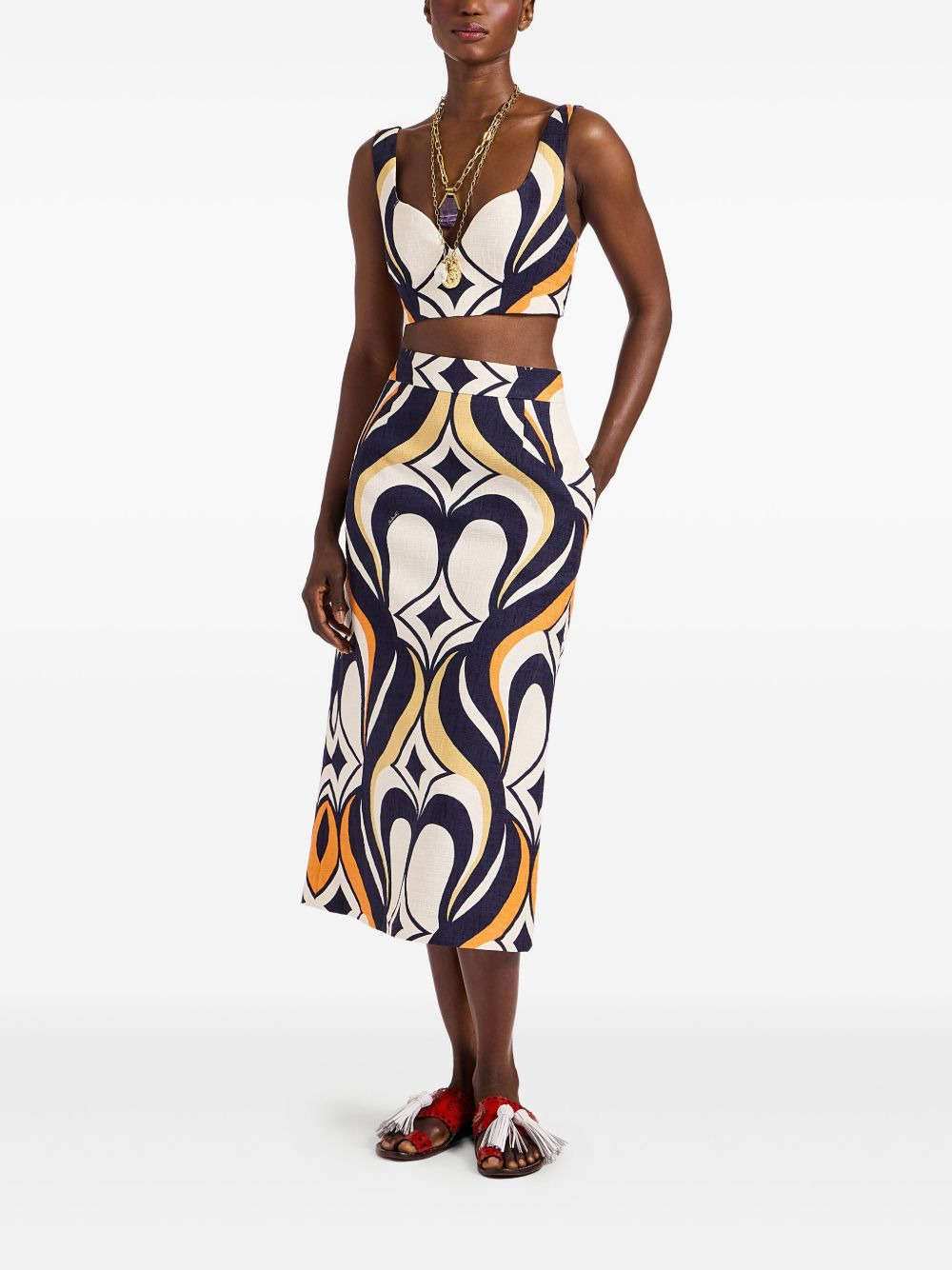 abstract-print sweetheart top - 2