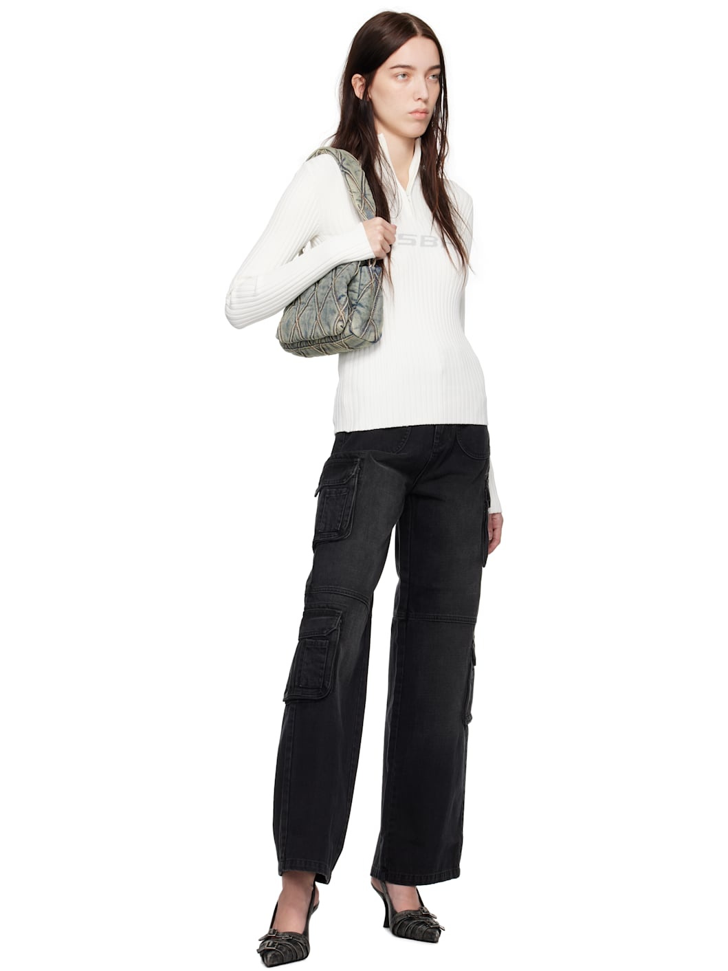 Black Washed Cargo Jeans - 4