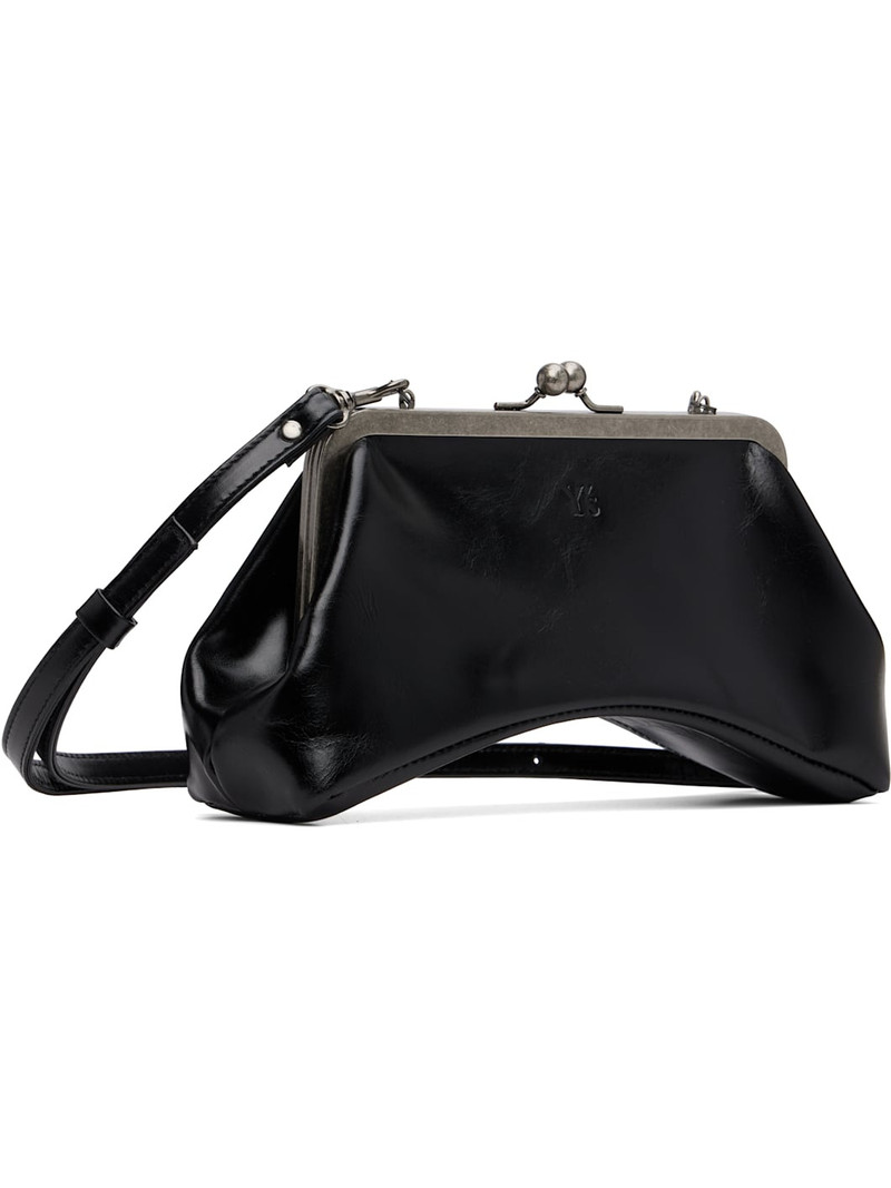 Y's Black Small Glossy Leather Curve Bag outlook