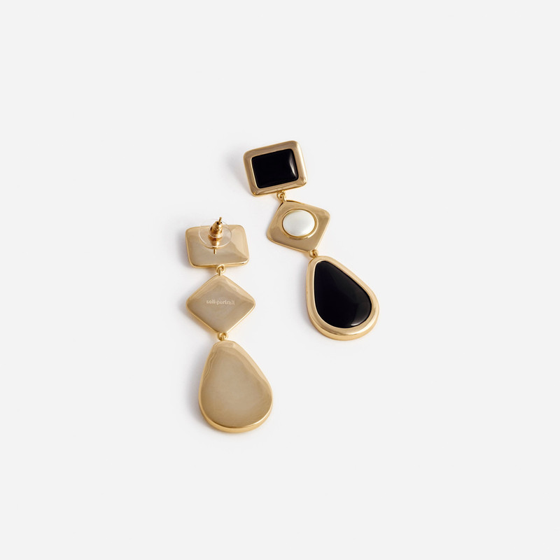 self-portrait Black Enamel Gold Three Tiered Earrings outlook