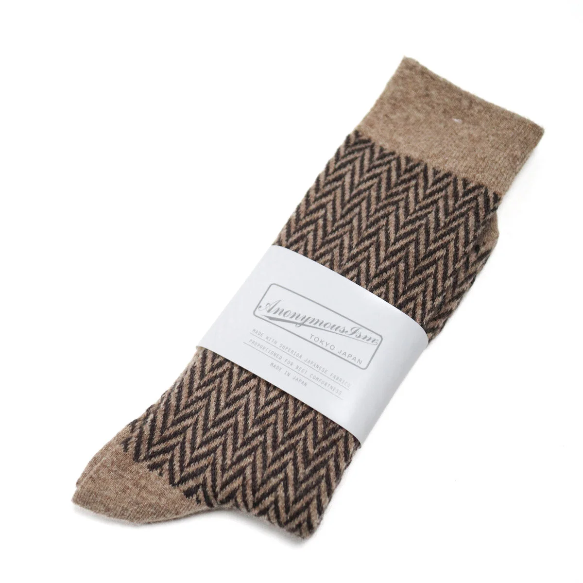Wool Herringbone Crew Sock S. Beige - 1