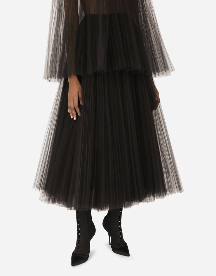 Tulle calf-length dress with sunray pleats and cape detail - 5