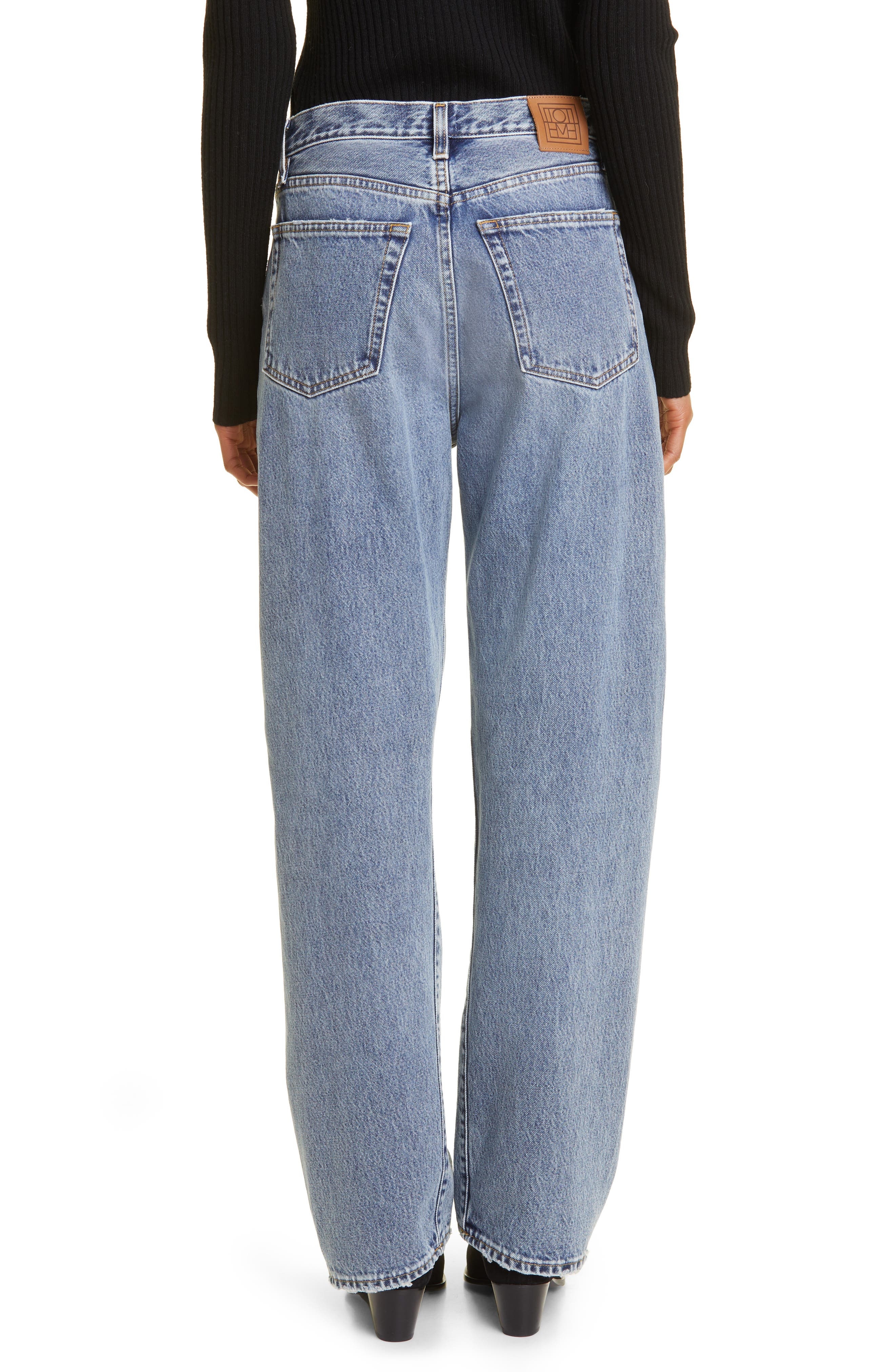 TOTEME Twisted Seam High Waist Straight Leg Jeans in Worn Blue 485 at Nordstrom - 3