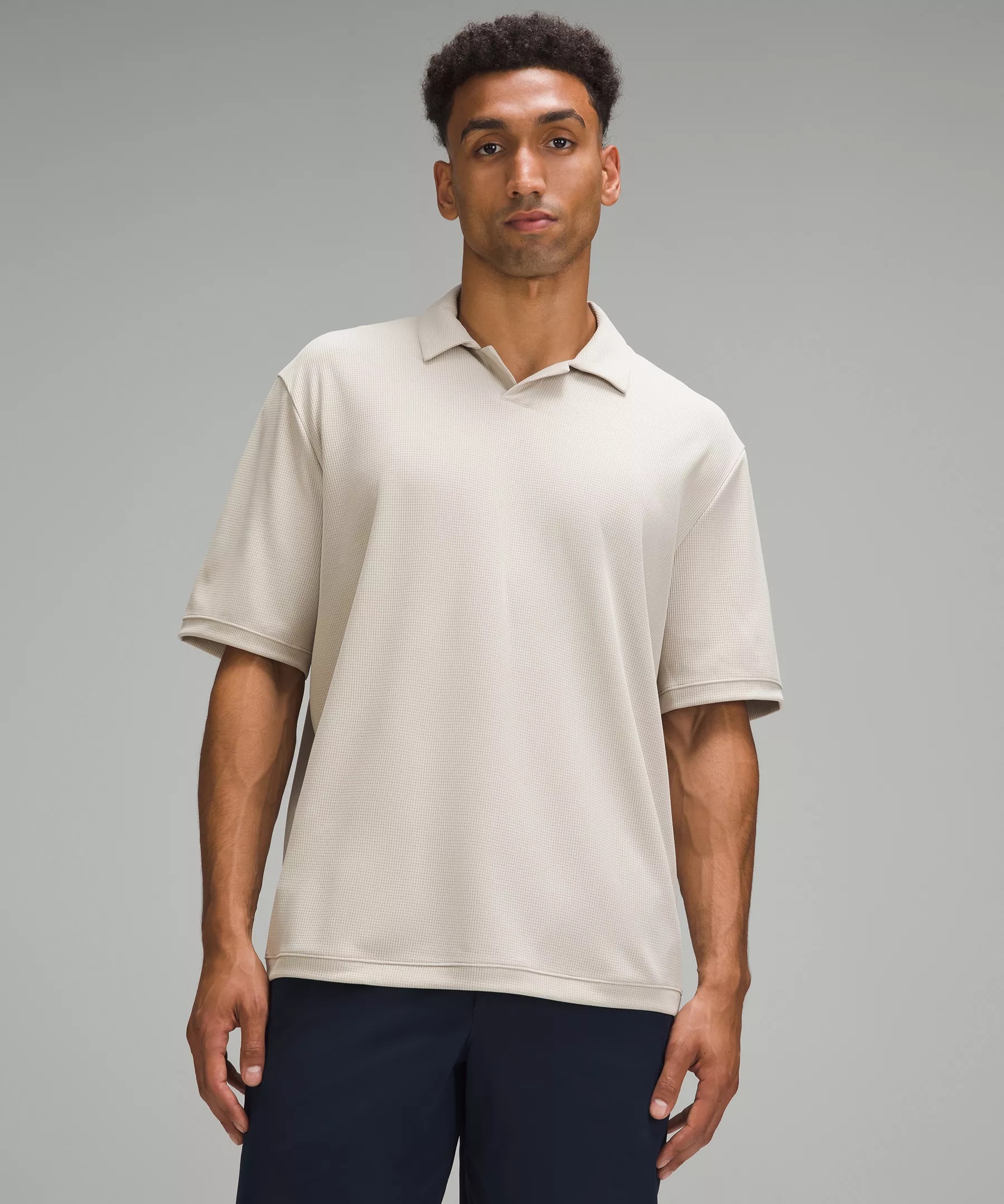 Textured Mesh Short-Sleeve Polo Shirt - 1