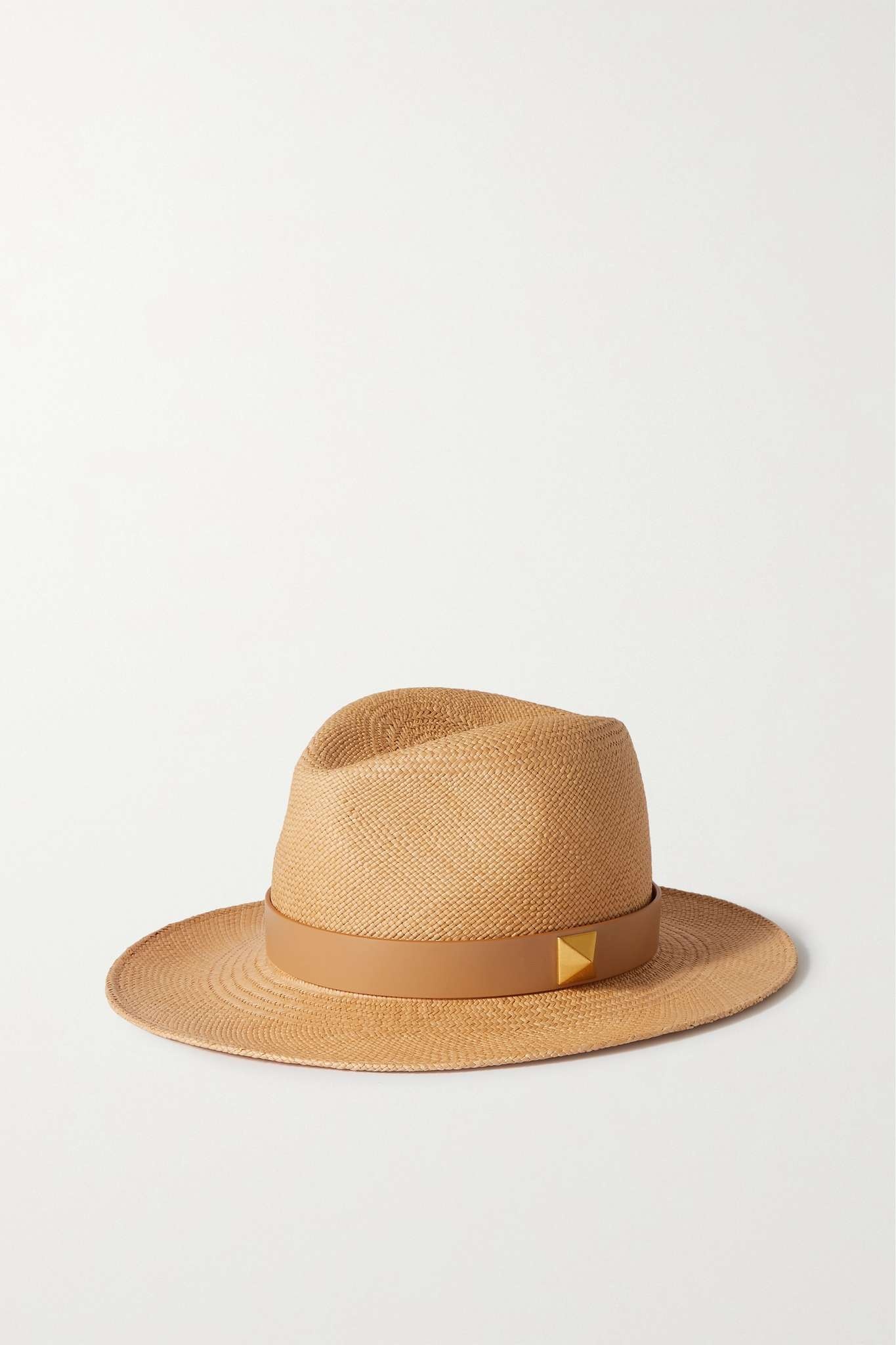 Valentino Garavani embellished leather-trimmed straw fedora - 1