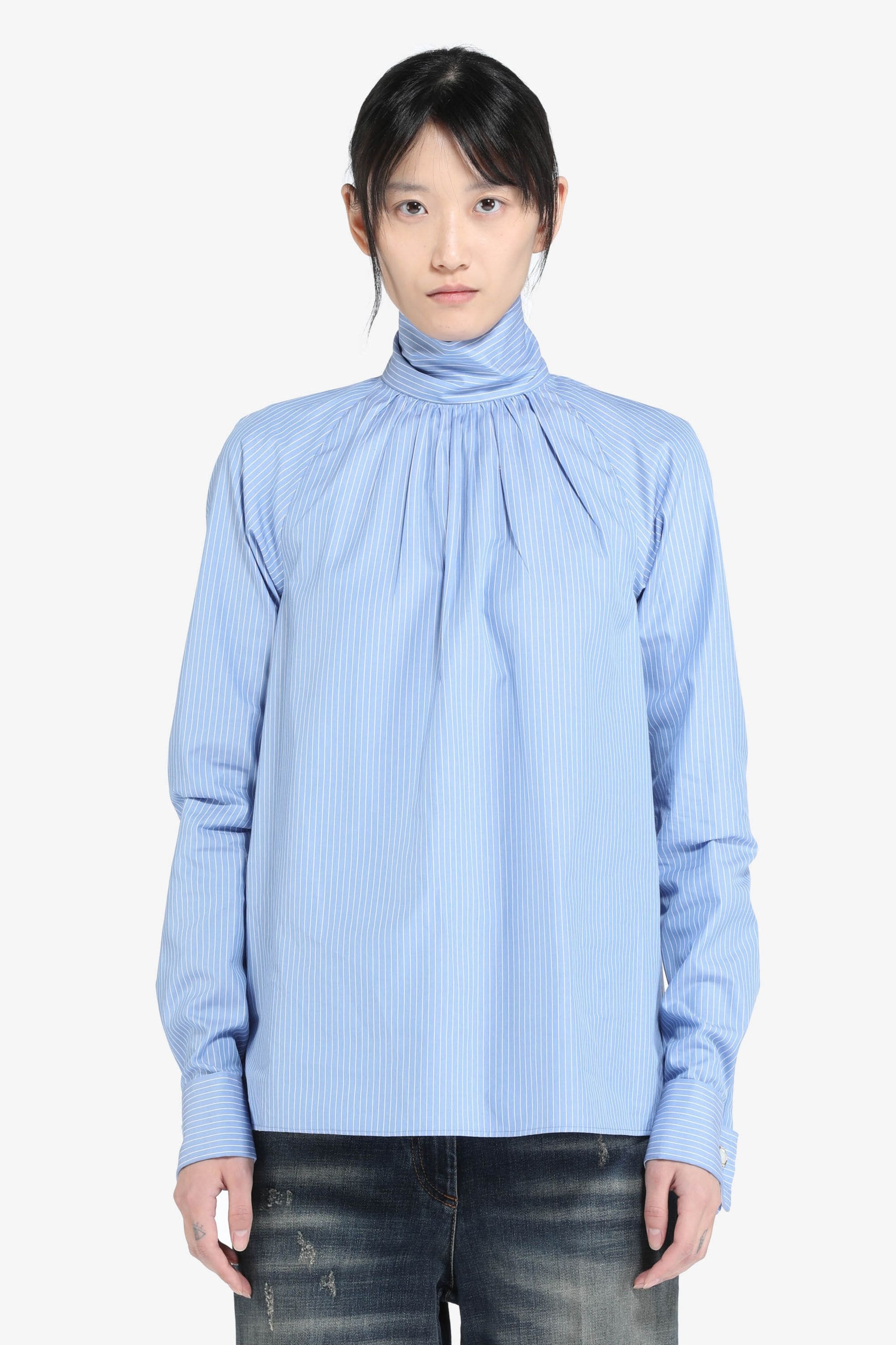 HIGH-NECK PINSTRIPE SHIRT - 1