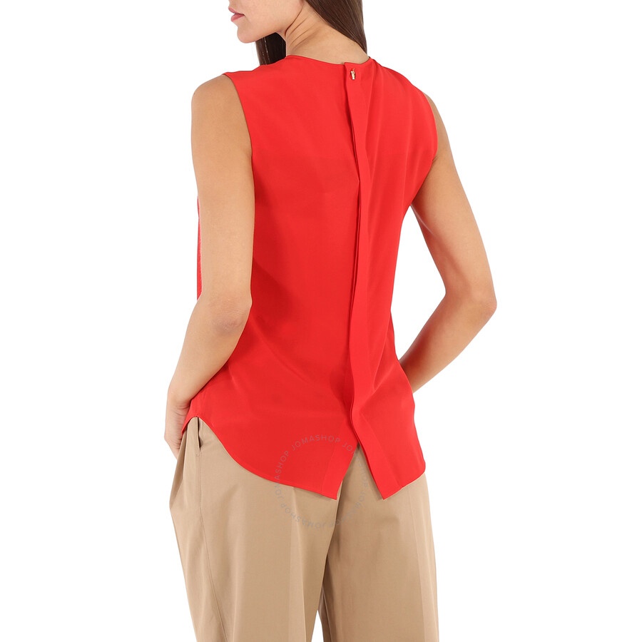 Burberry Ladies Bright Red Sleeveless Silk Crepe De Chine Top - 5