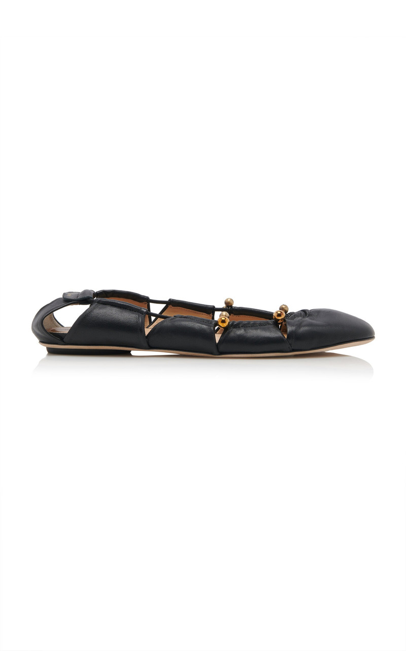 Luna Embellished Cutout Leather Flats black - 1