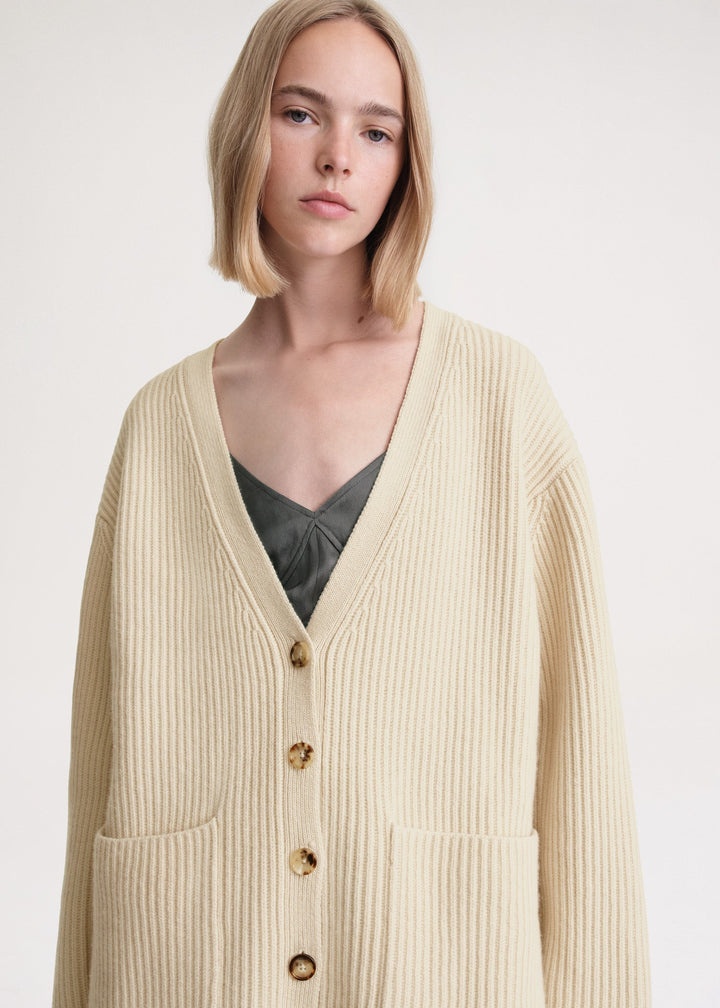 Ribbed wool cardigan stone - 5