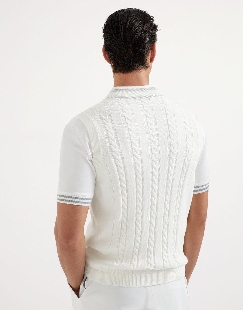 Brunello Cucinelli Cotton cable knit vest with tennis badge outlook