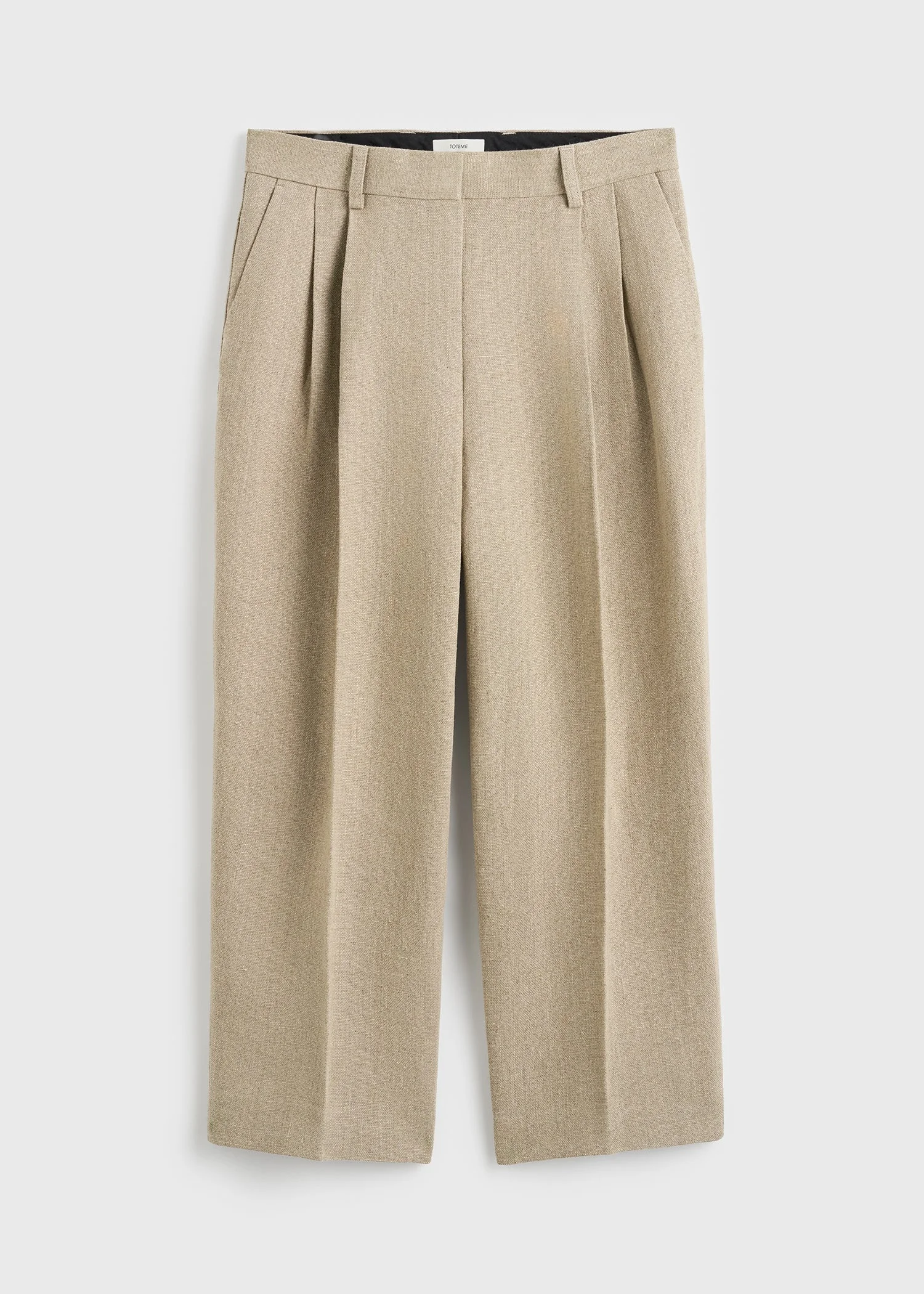 Double-pleat cropped linen trousers beige - 1