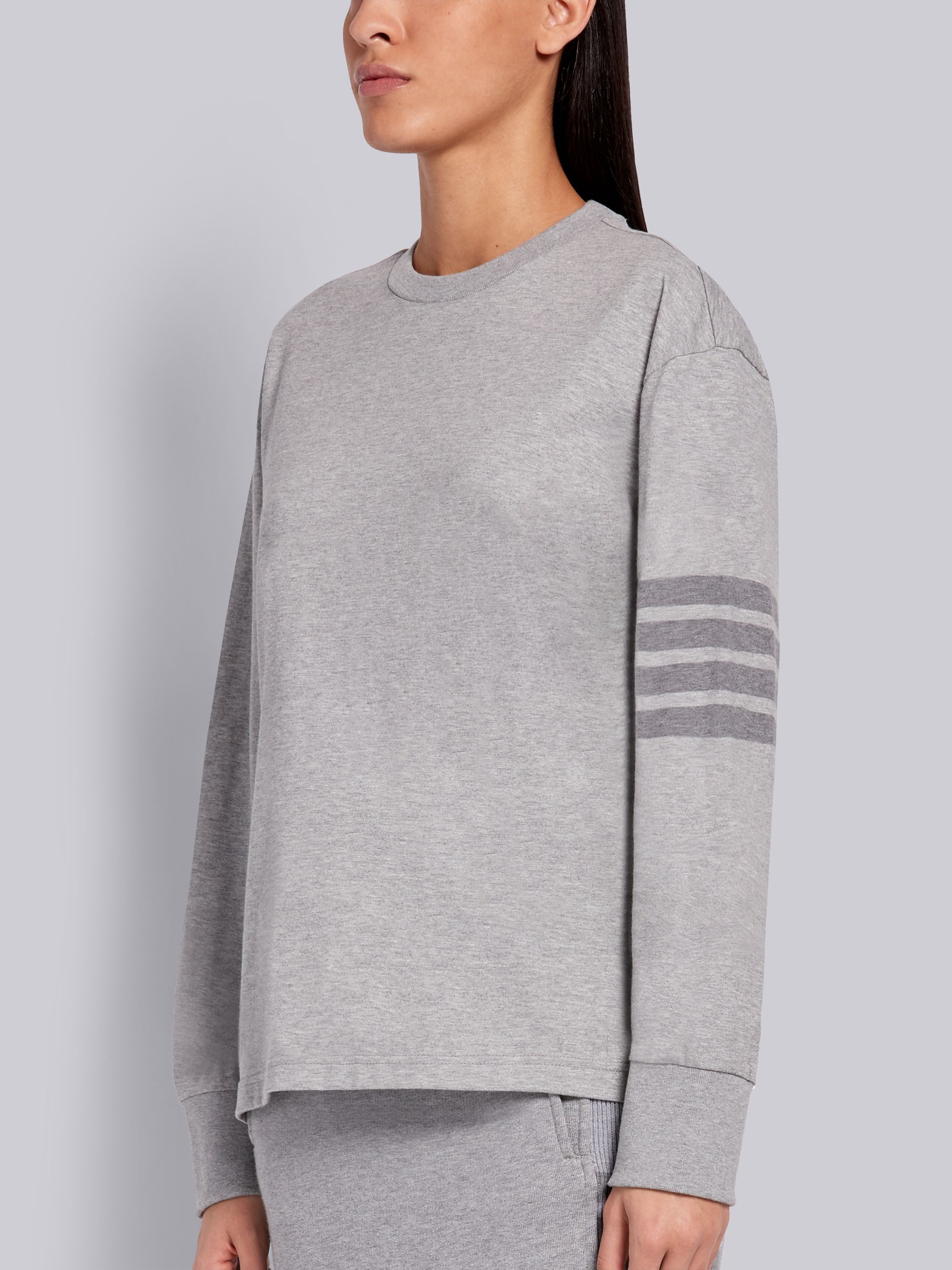 Light Grey Cotton Jersey Long Sleeve Tonal 4-Bar Rugby T-shirt - 2