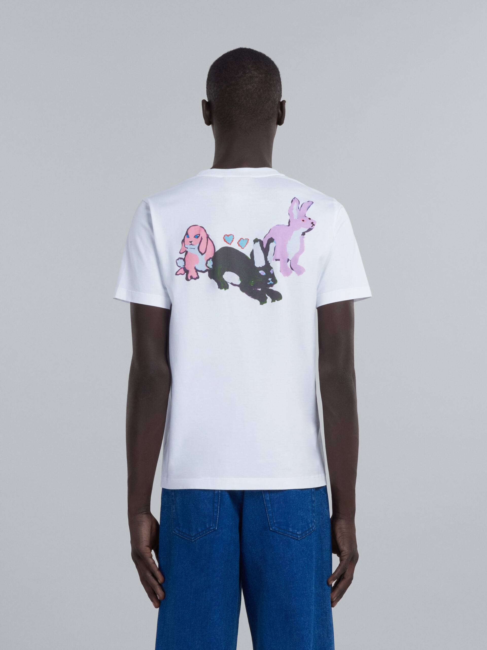 WHITE BIO COTTON T-SHIRT WITH RABBIT GRAPHICS - 3