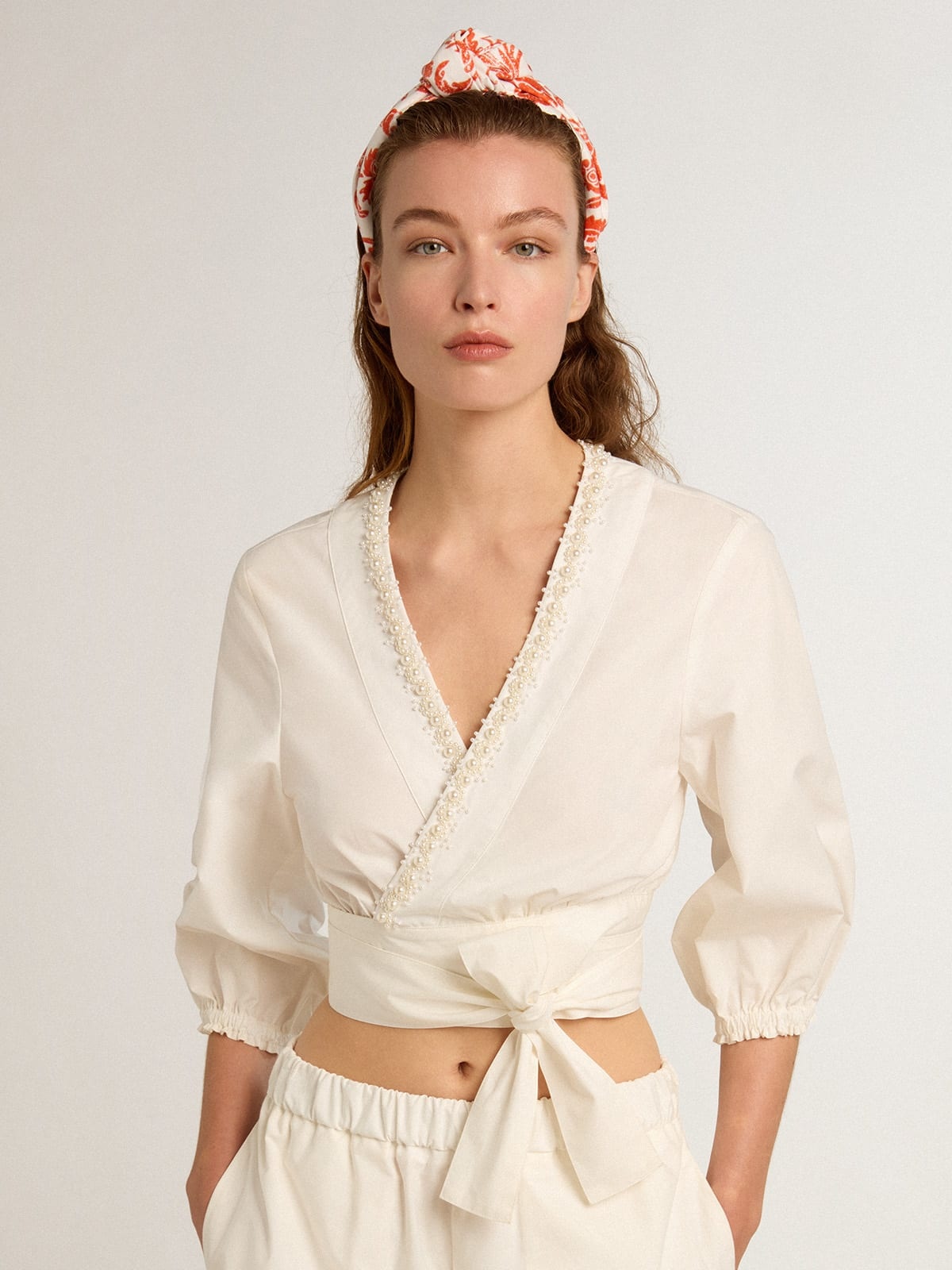 Cotton crop top with beading - 2