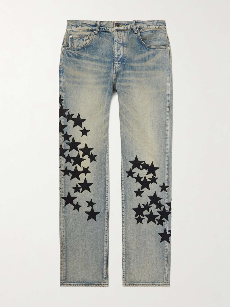 Straight-Leg Leather-Appliquéd Jeans - 1