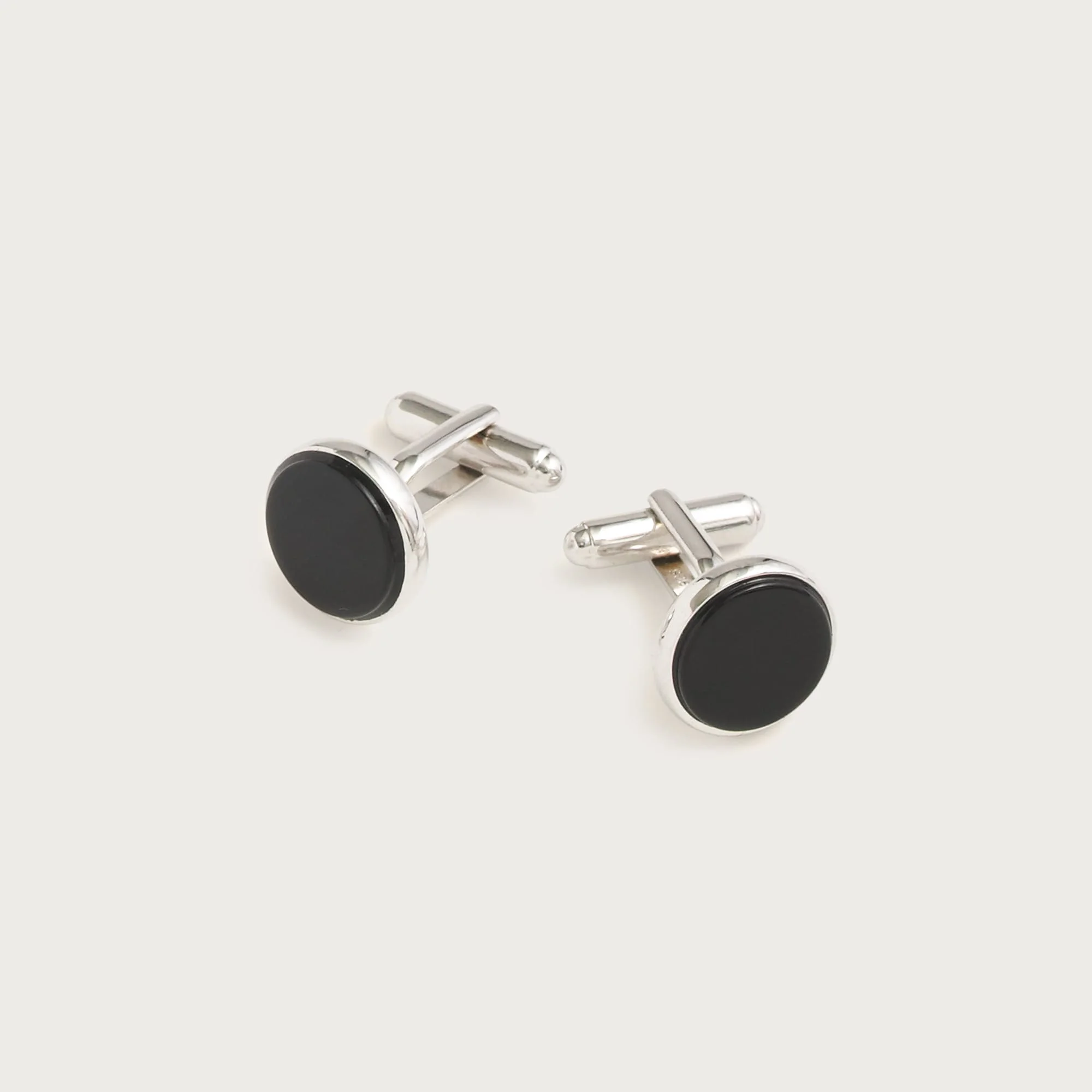 Black onyx sterling silver rounded cuff links - 1