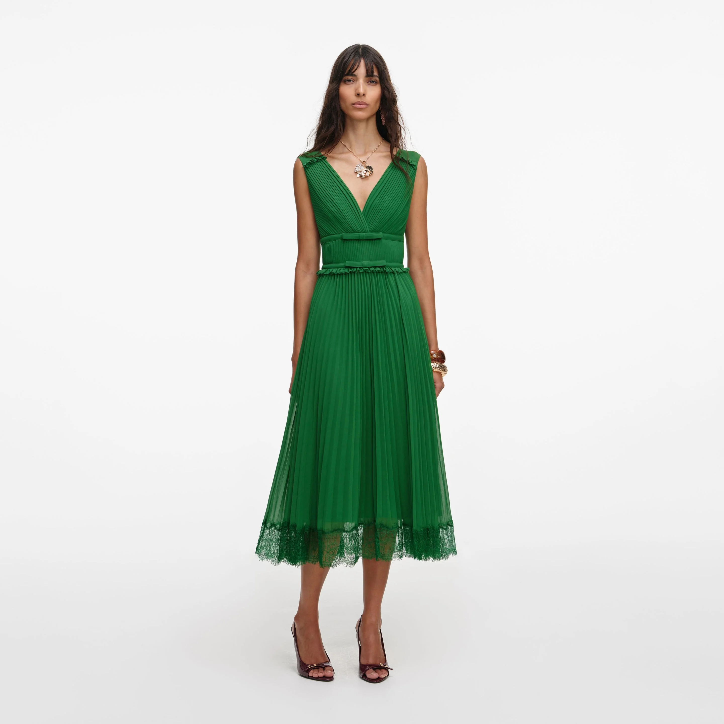 Green Chiffon Midi Dress - 1