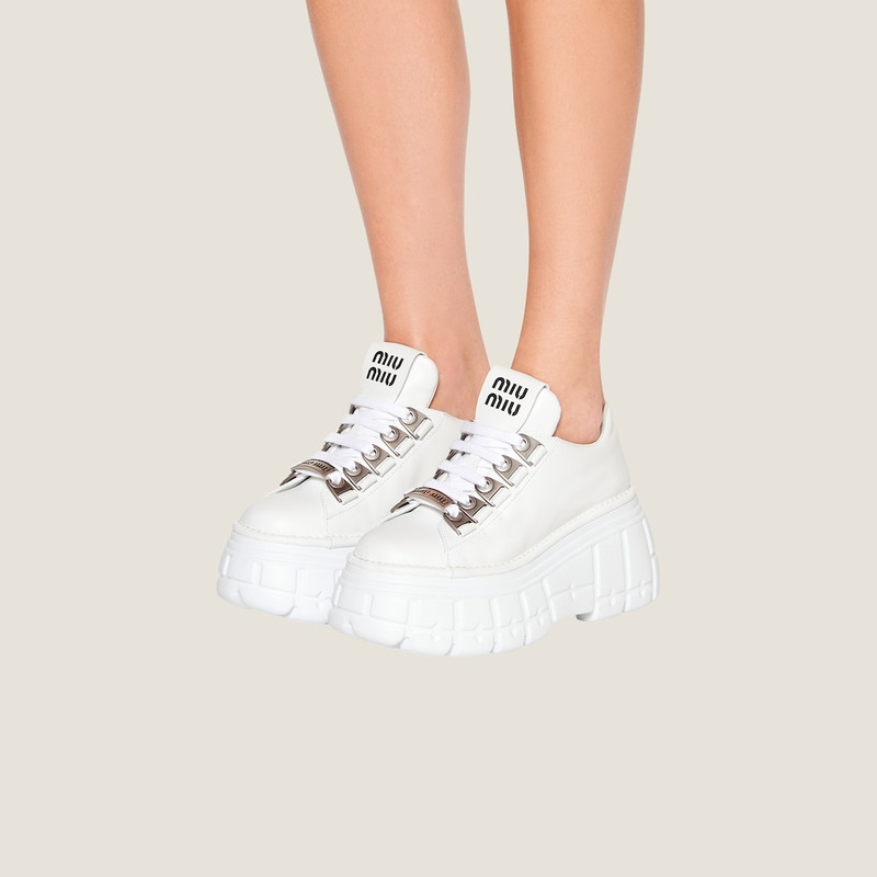Miu Miu Leather laced derby shoes outlook
