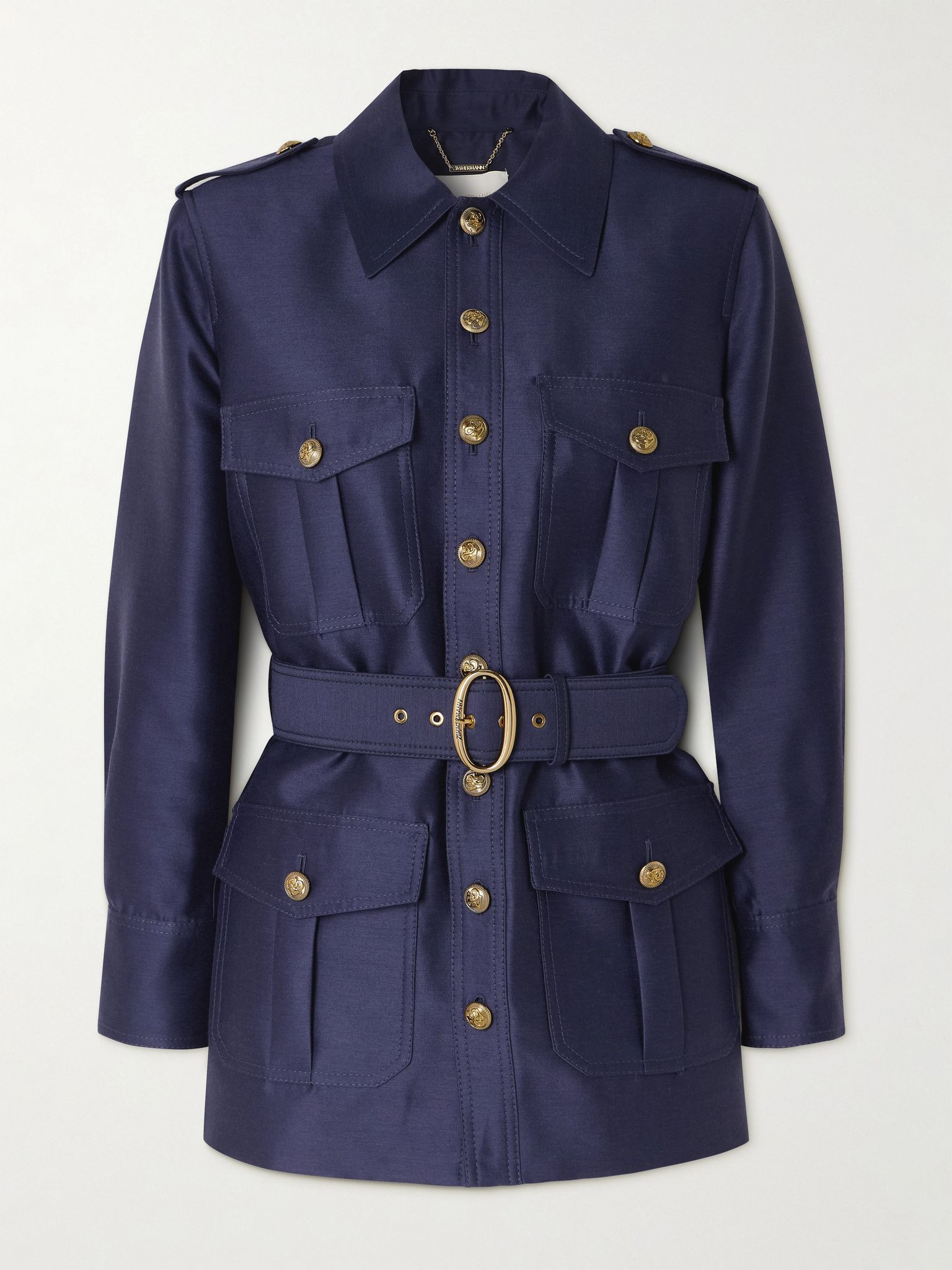 Belted wool and silk-blend jacket Indigo - 1