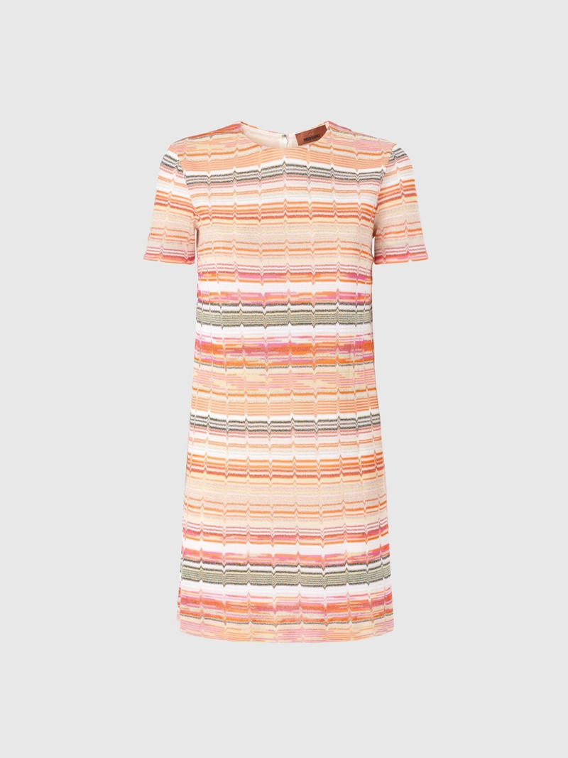 Short-sleeved mini-dress with Greek zig zag lamé 1