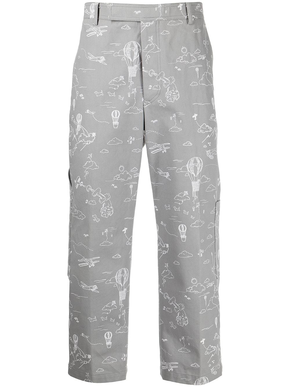 UNCONSTRUCTED PATCH POCKET TROUSER W/ PRINTED SKY MOTIF IN COTTON CANVAS - 1