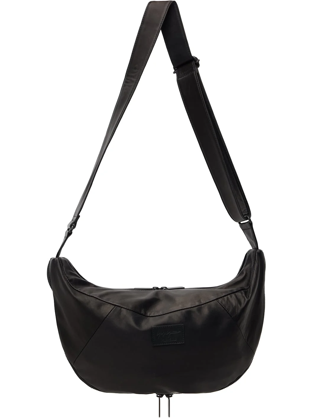 Black Scratch Horse Leather Half Moon Shoulder Bag - 1