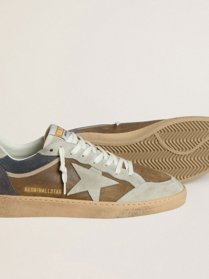 Men's Ball Star in military-green waxed suede with ice-gray suede star and heel tab 3