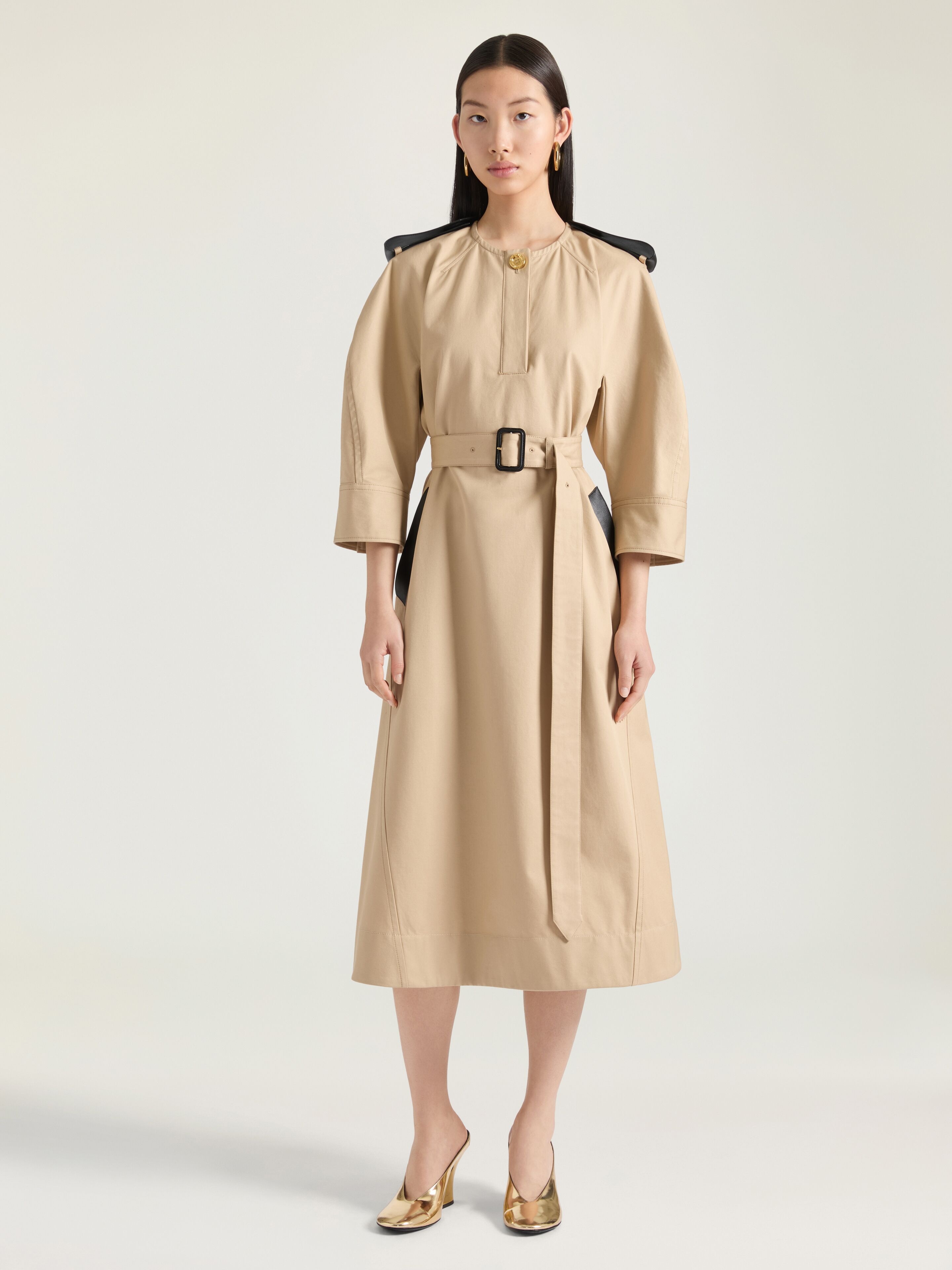 DRESS IN COTON WITH LEATHER DETAILS - 2