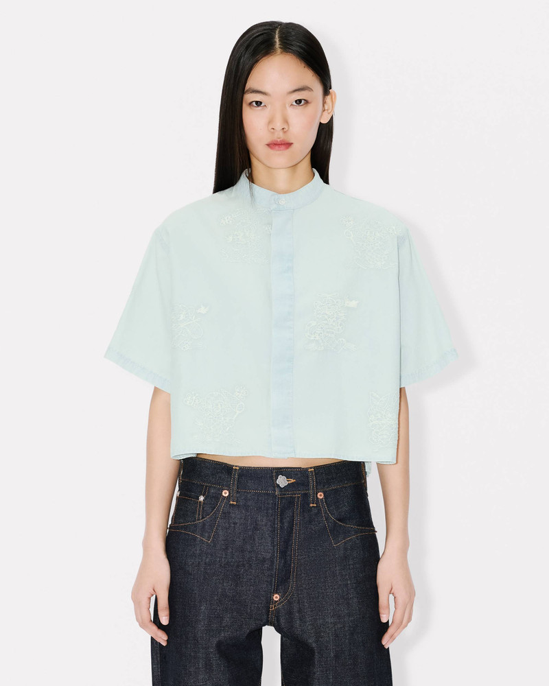 'KENZO Cartoon' embroidered short sleeve shirt in chambray 3