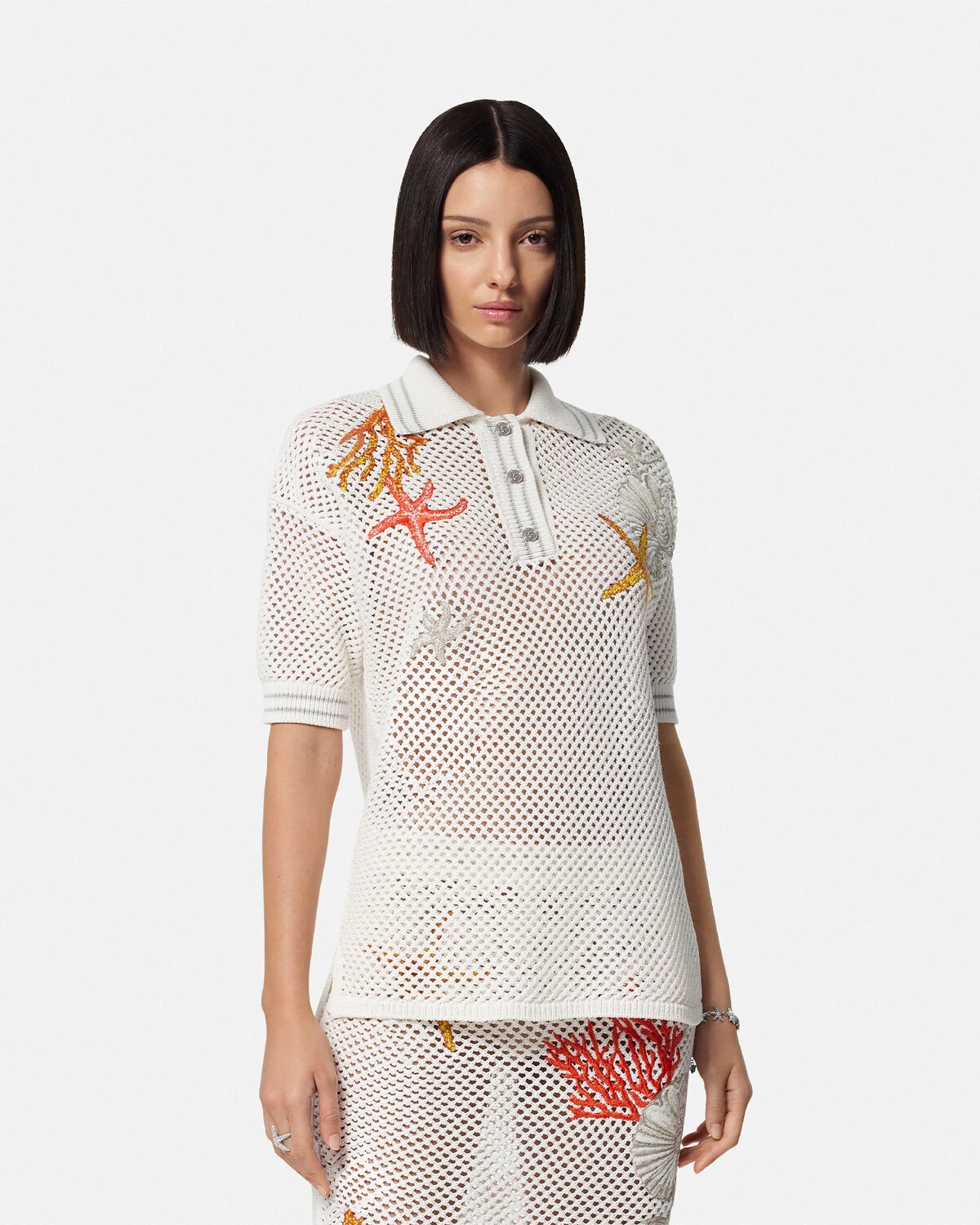 Crochet Knit Oversized Polo Shirt - 4