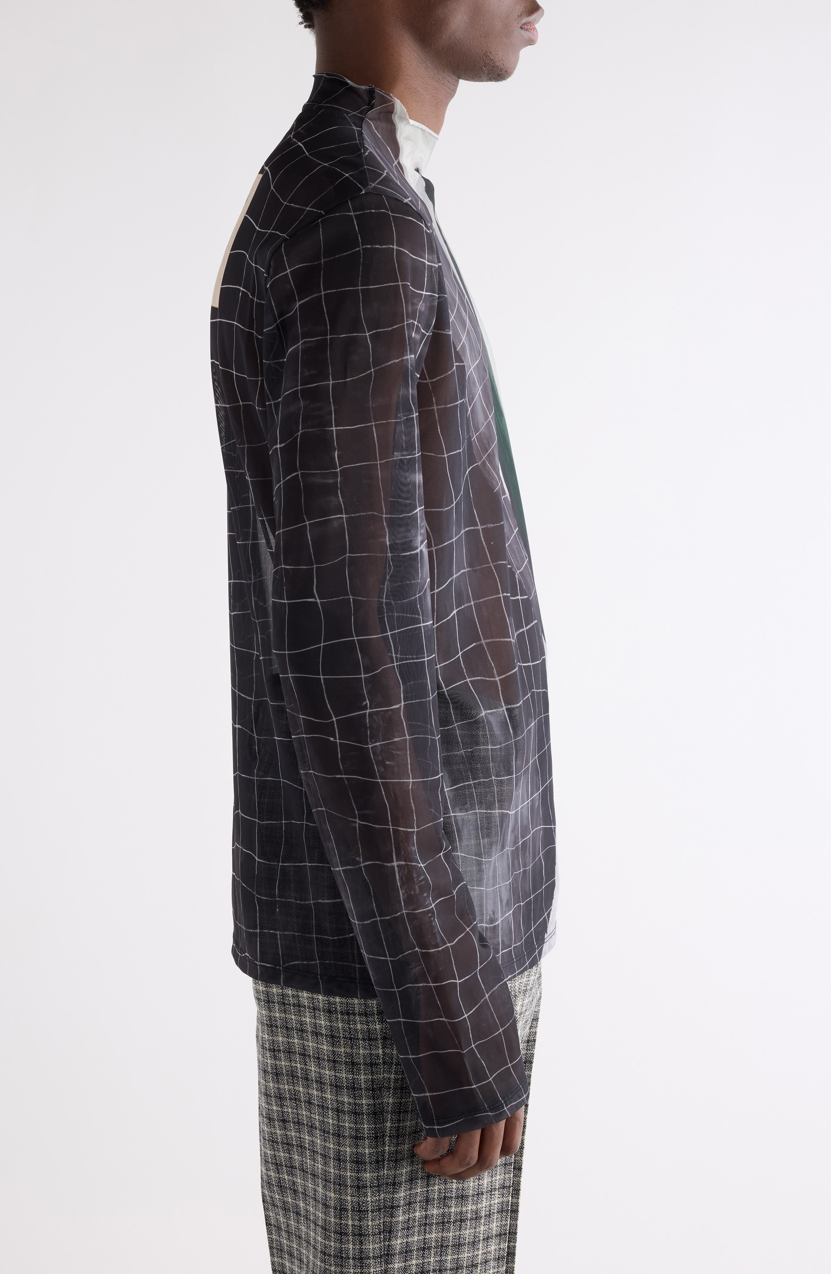 Acne Studios Elway Suit Trompe l'Oeil Print Long Sleeve Mesh T-Shirt in Black Multicolor at Nordstro - 4