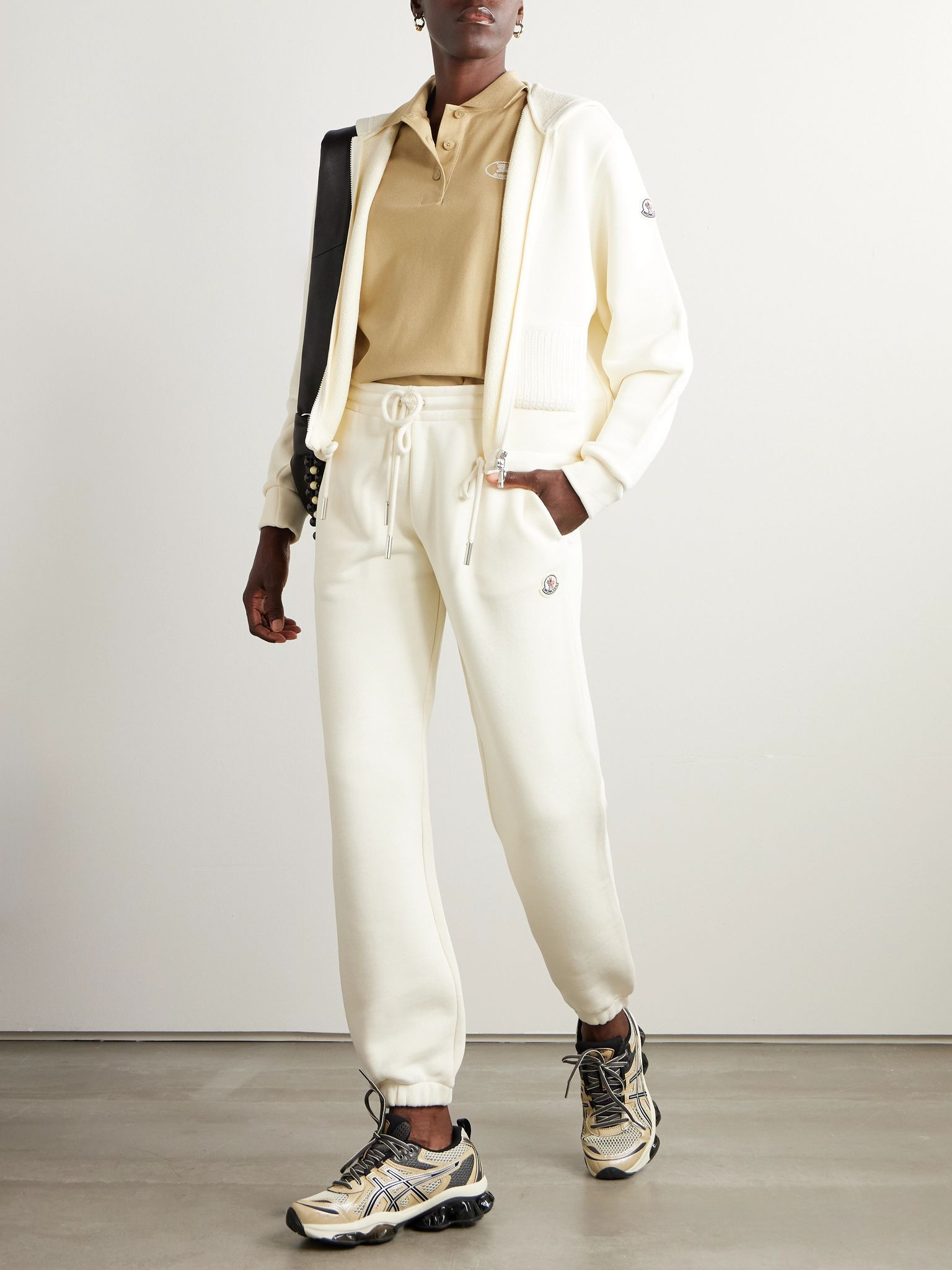 Ribbed knit-trimmed cotton-blend jersey hoodie Cream - 2