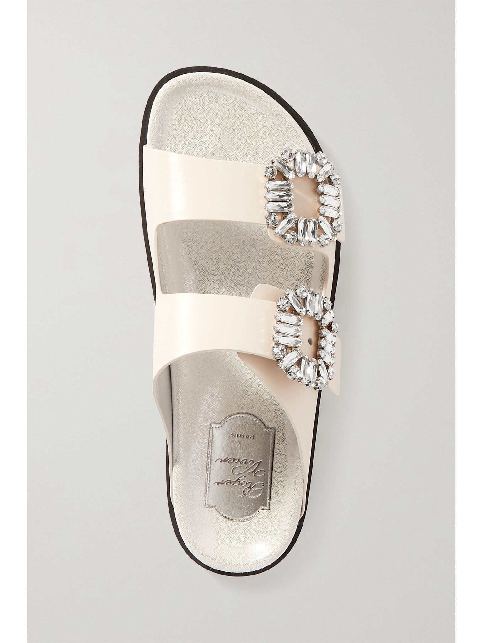 Slidy Viv Swarovski crystal-embellished leather slides Cream - 5