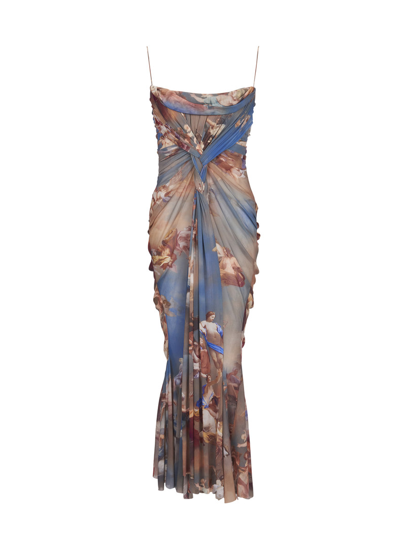Sky printed draped tulle maxi dress 1