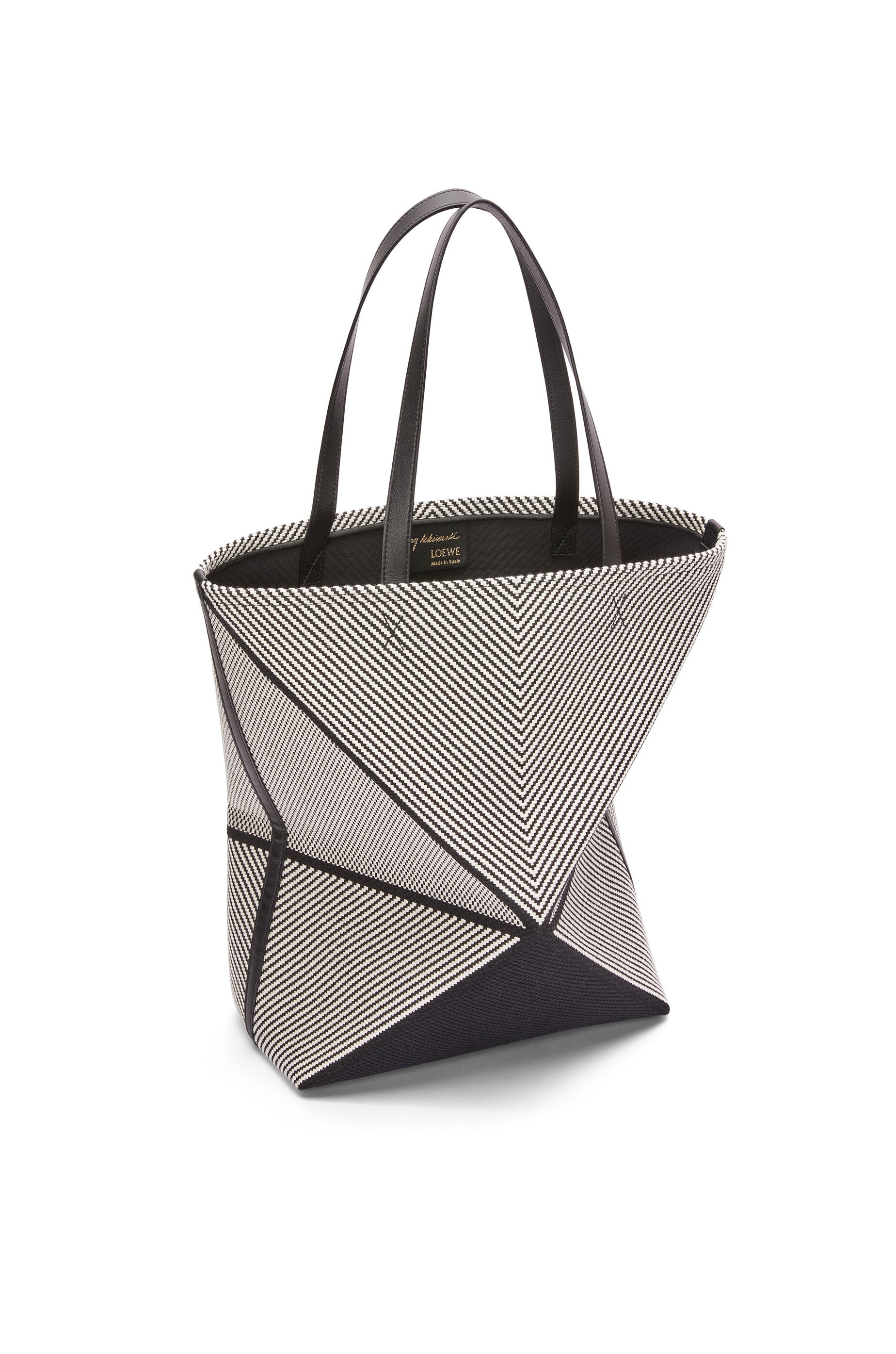 XL Puzzle Fold tote in canvas jacquard and calfskin - 2