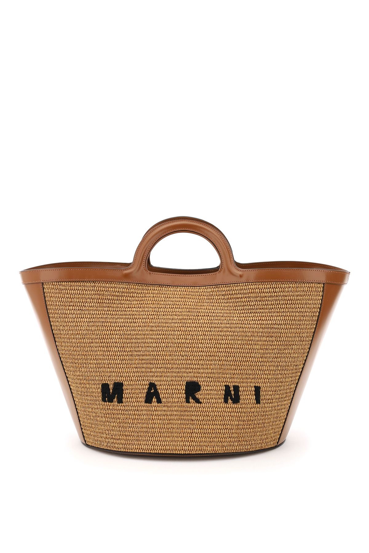 TROPICALIA LEATHER AND RAFFIA TOTE BAG - 1