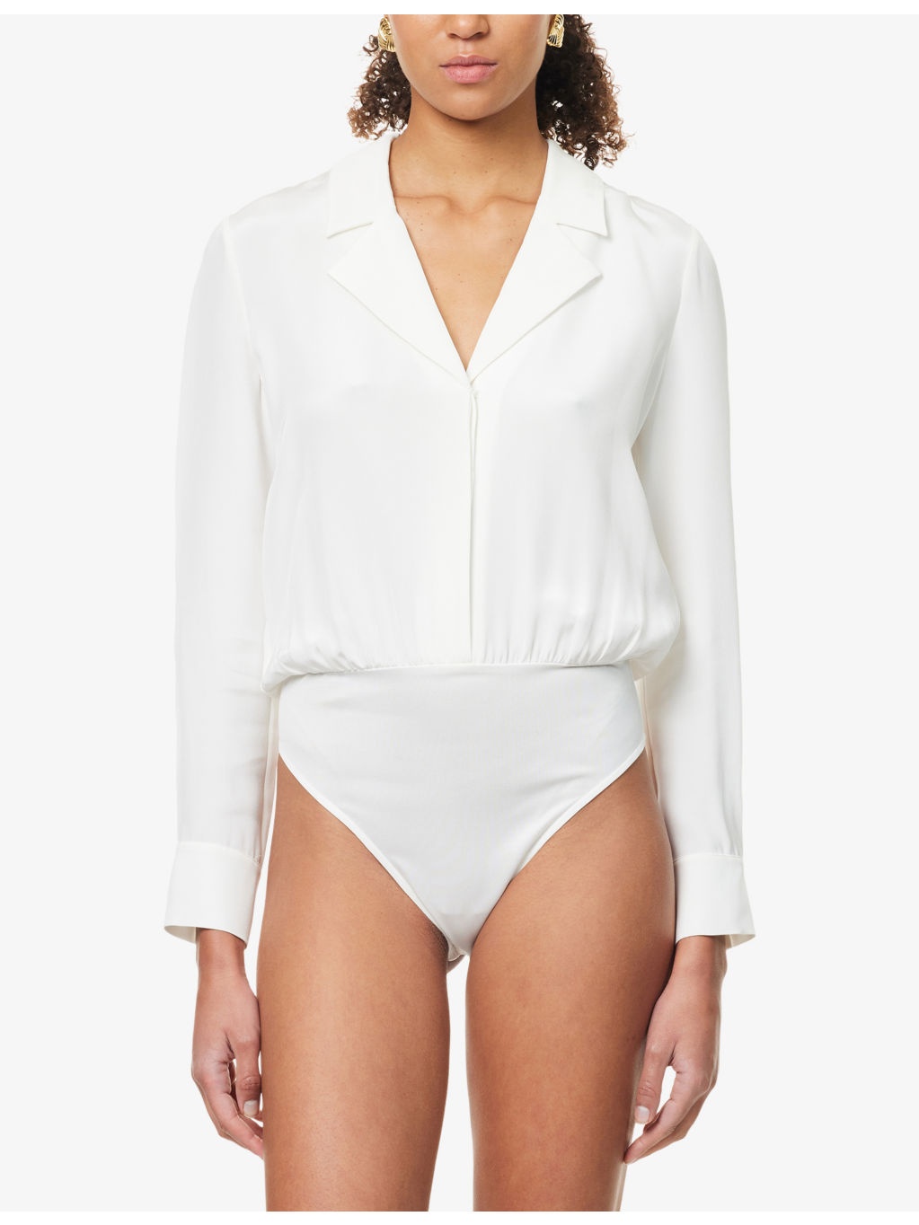 Notched-Collar Long-Sleeve Silk Bodysuit - 3