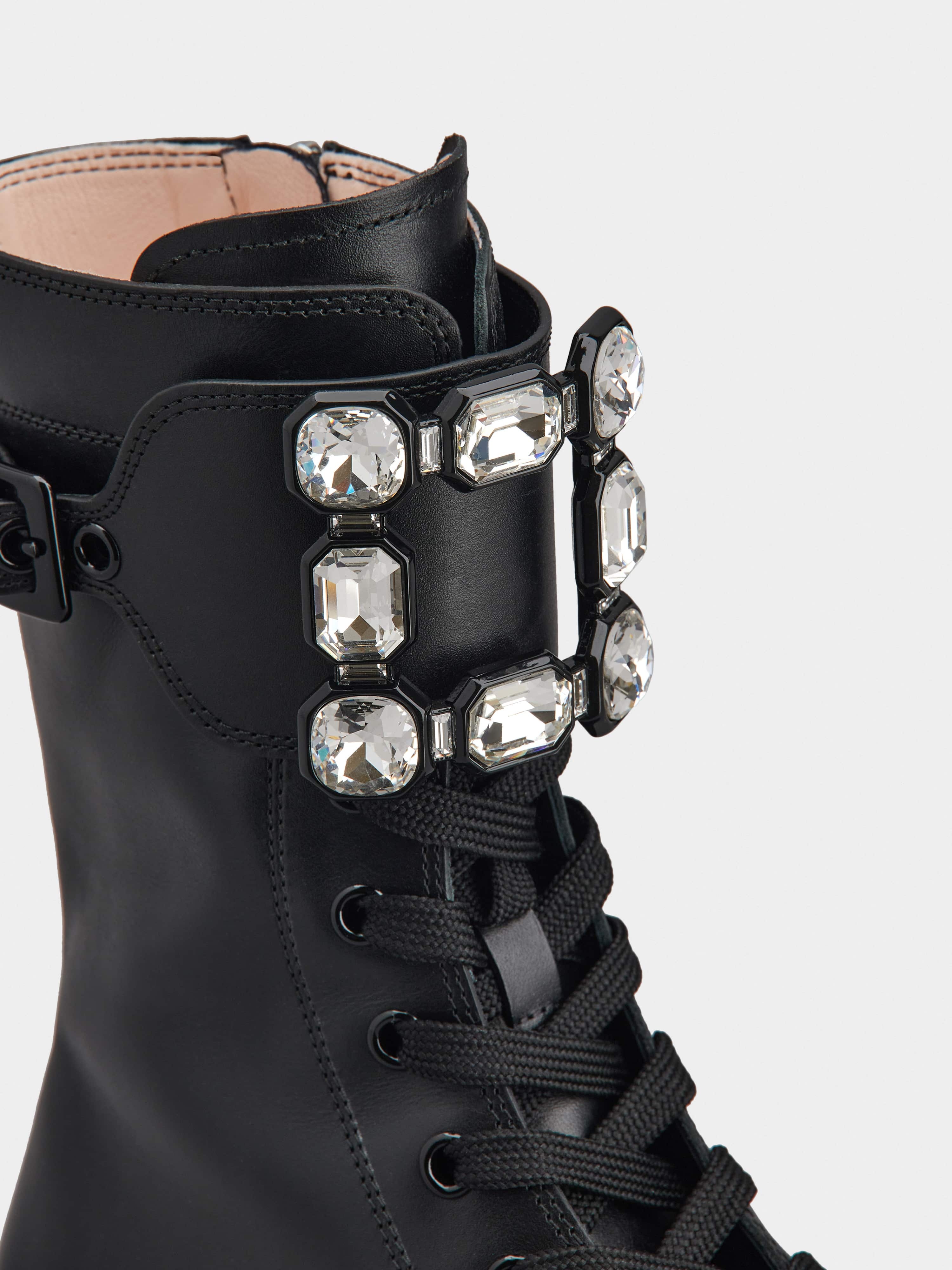 Walky Viv' Strass Buckle Lace Up Boots in Leather - 8
