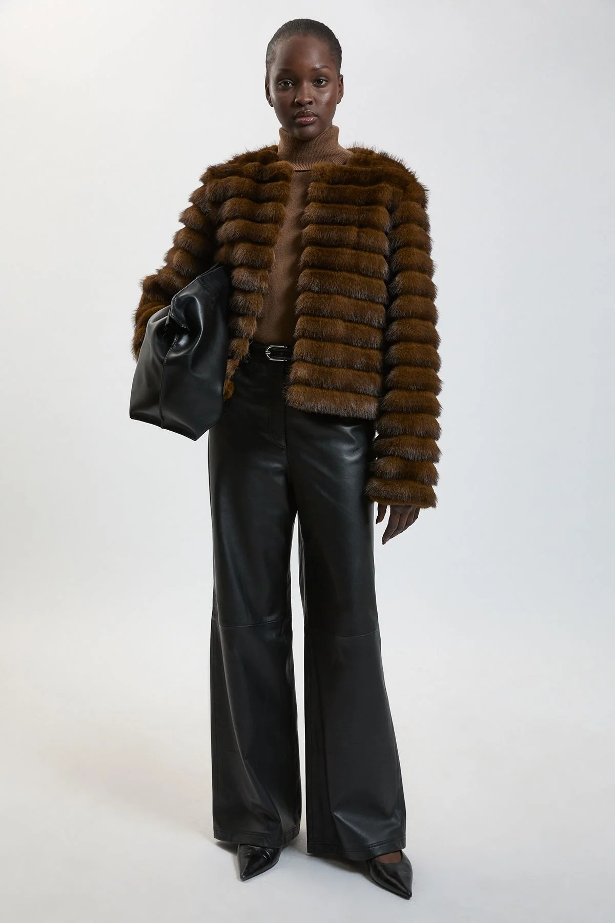 Faux Fur Panelled Long Sleeve Jacket - 1