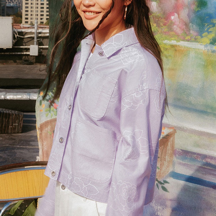 (WMNS) Converse Printing Casual Reversible Short Shirt Jacket Purple 10022421-A01 - 4